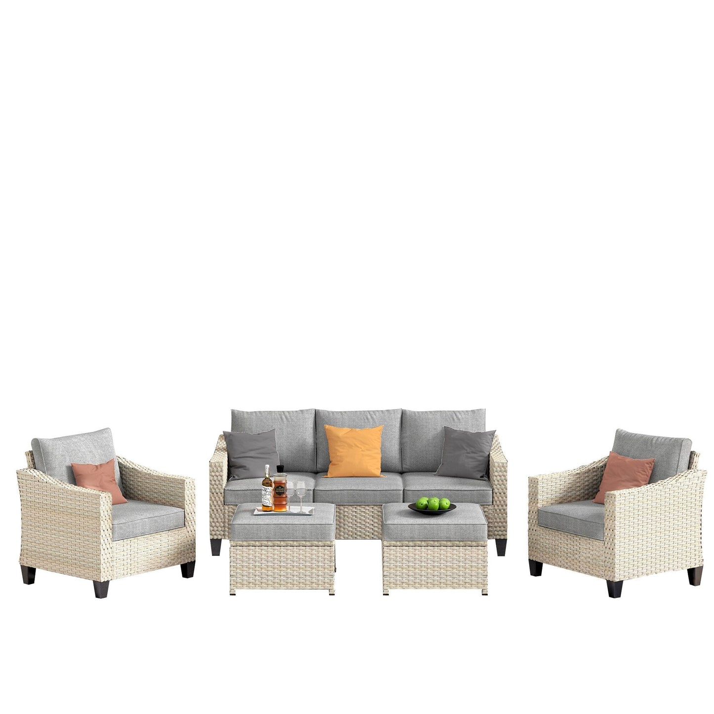 Ensemble de canapés de conversation en rotin et osier pour patio extérieur XIZZI 5 pièces