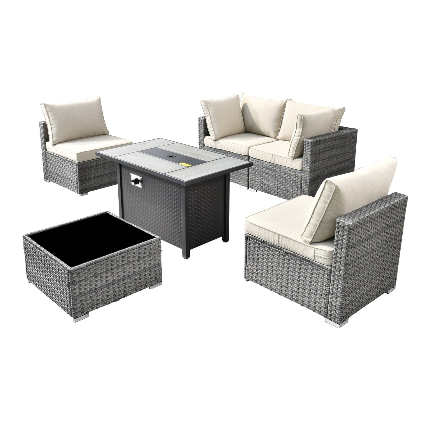 Ensemble de meubles de patio XIZZI 6 pièces, canapé d'extérieur en rotin avec foyer