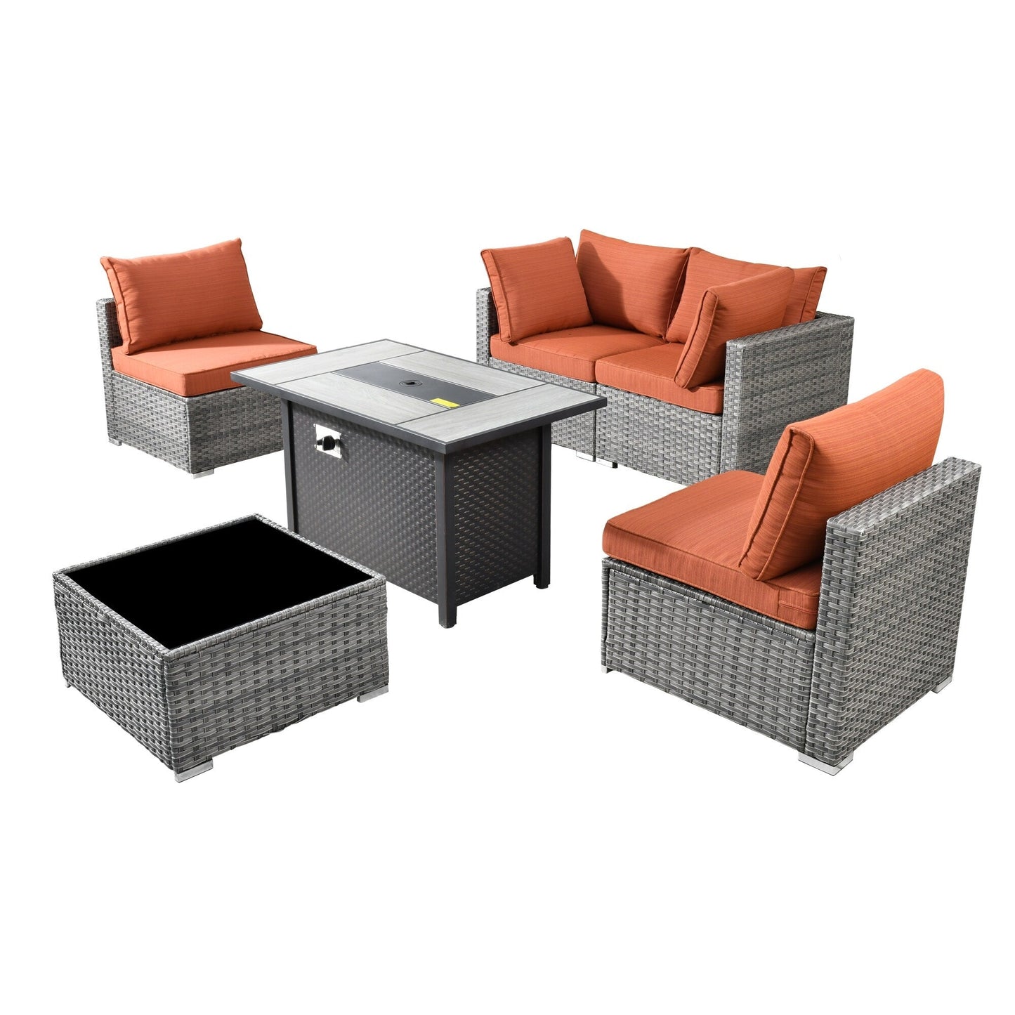 Ensemble de meubles de patio XIZZI 6 pièces, canapé d'extérieur en rotin avec foyer