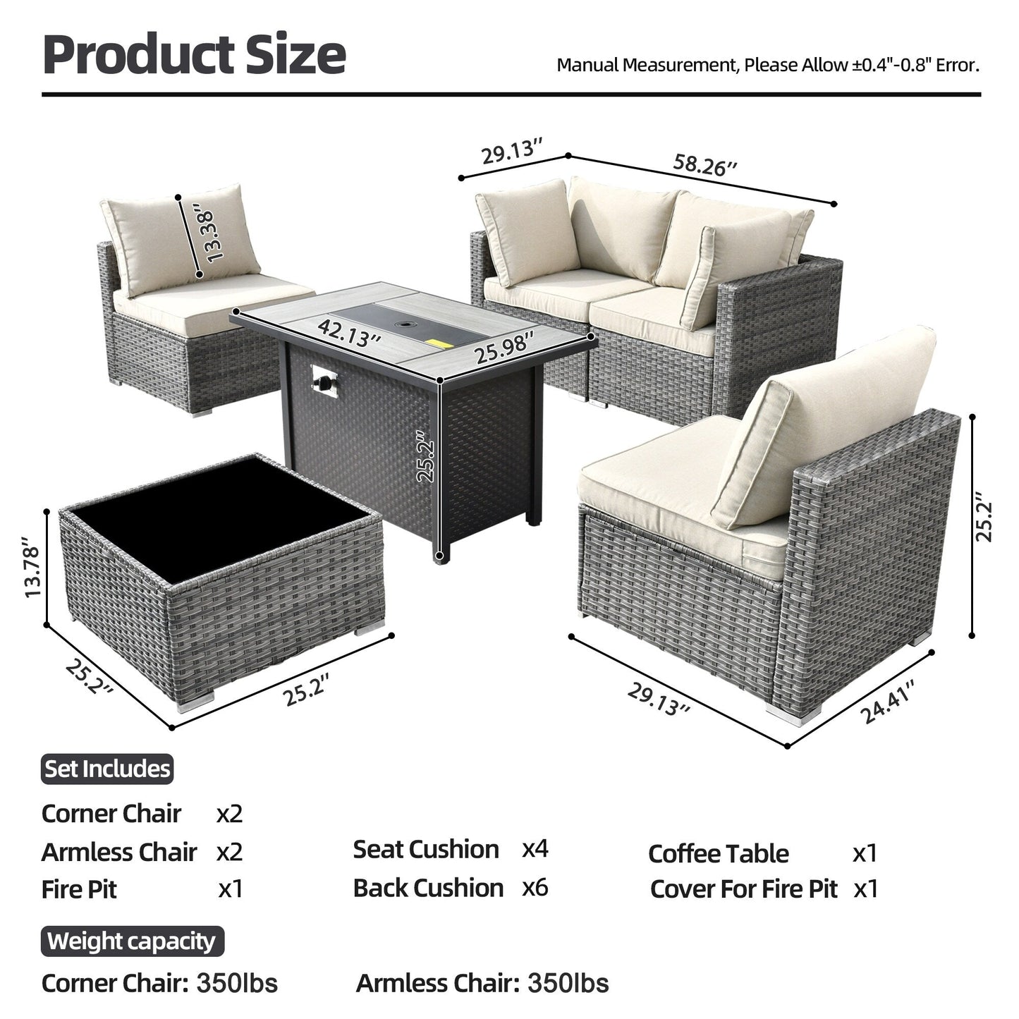 Ensemble de meubles de patio XIZZI 6 pièces, canapé d'extérieur en rotin avec foyer