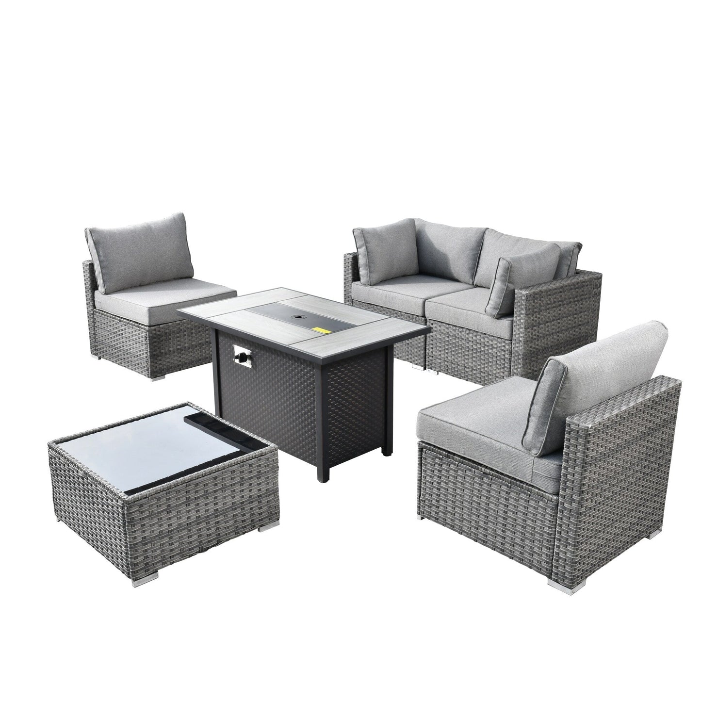 Ensemble de meubles de patio XIZZI 6 pièces, canapé d'extérieur en rotin avec foyer