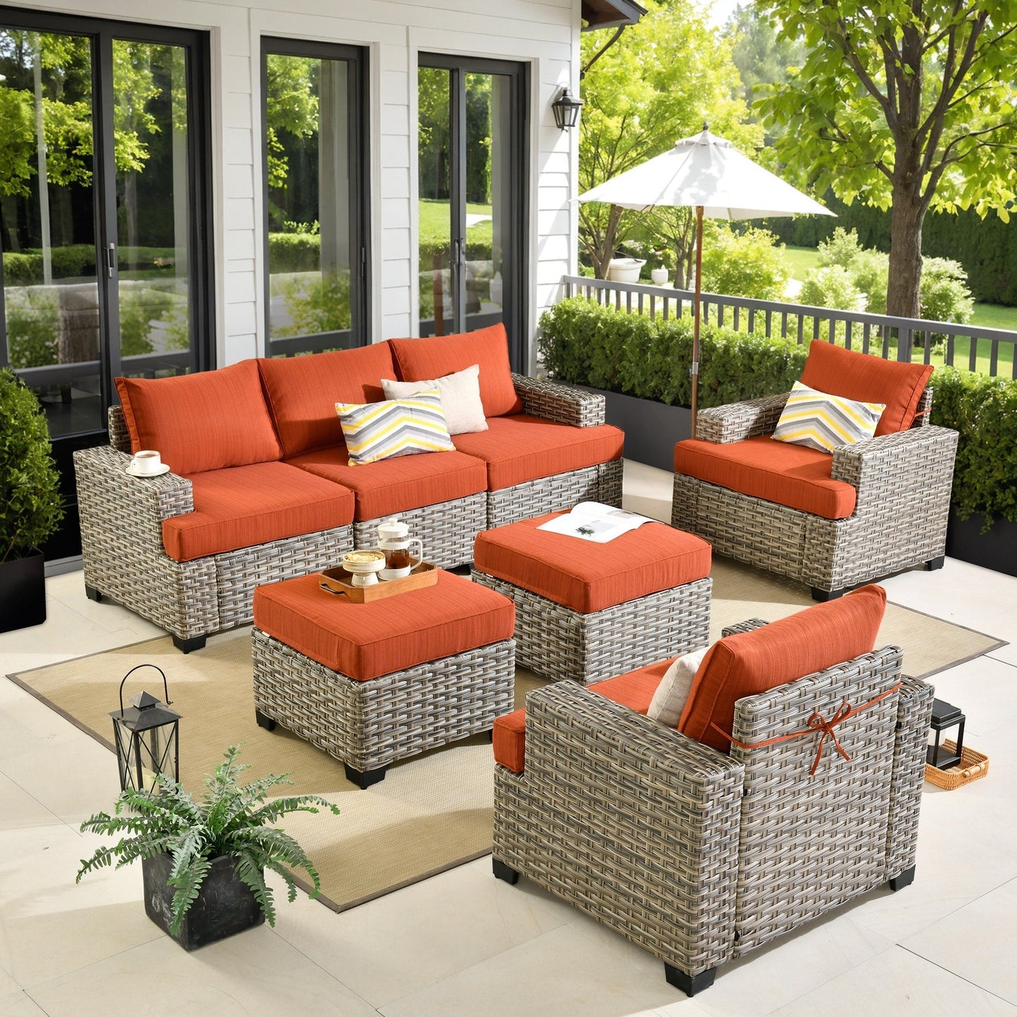 Ensemble de canapés de patio XIZZI 7 pièces avec accoudoirs larges et poufs