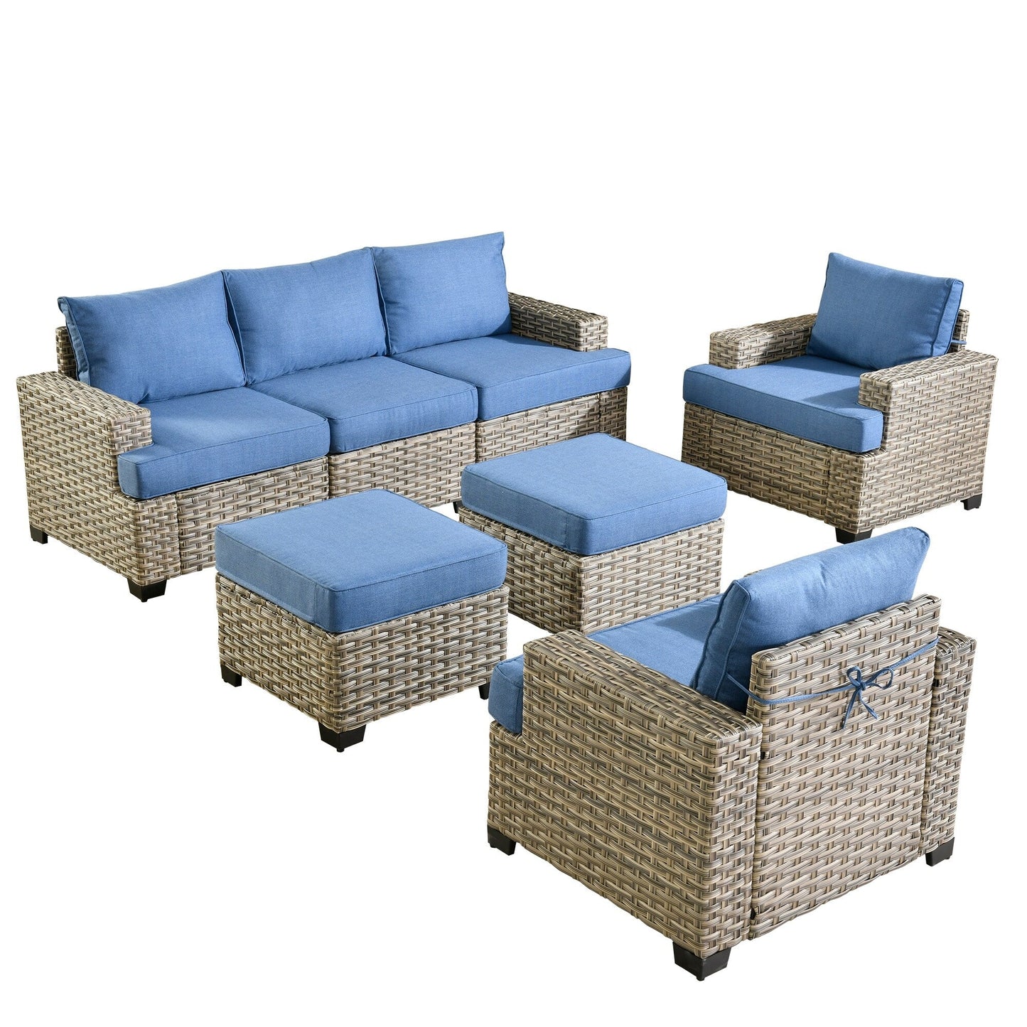 Ensemble de canapés de patio XIZZI 7 pièces avec accoudoirs larges et poufs