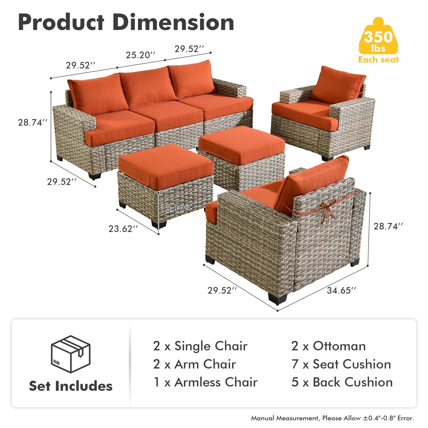 Ensemble de canapés de patio XIZZI 7 pièces avec accoudoirs larges et poufs