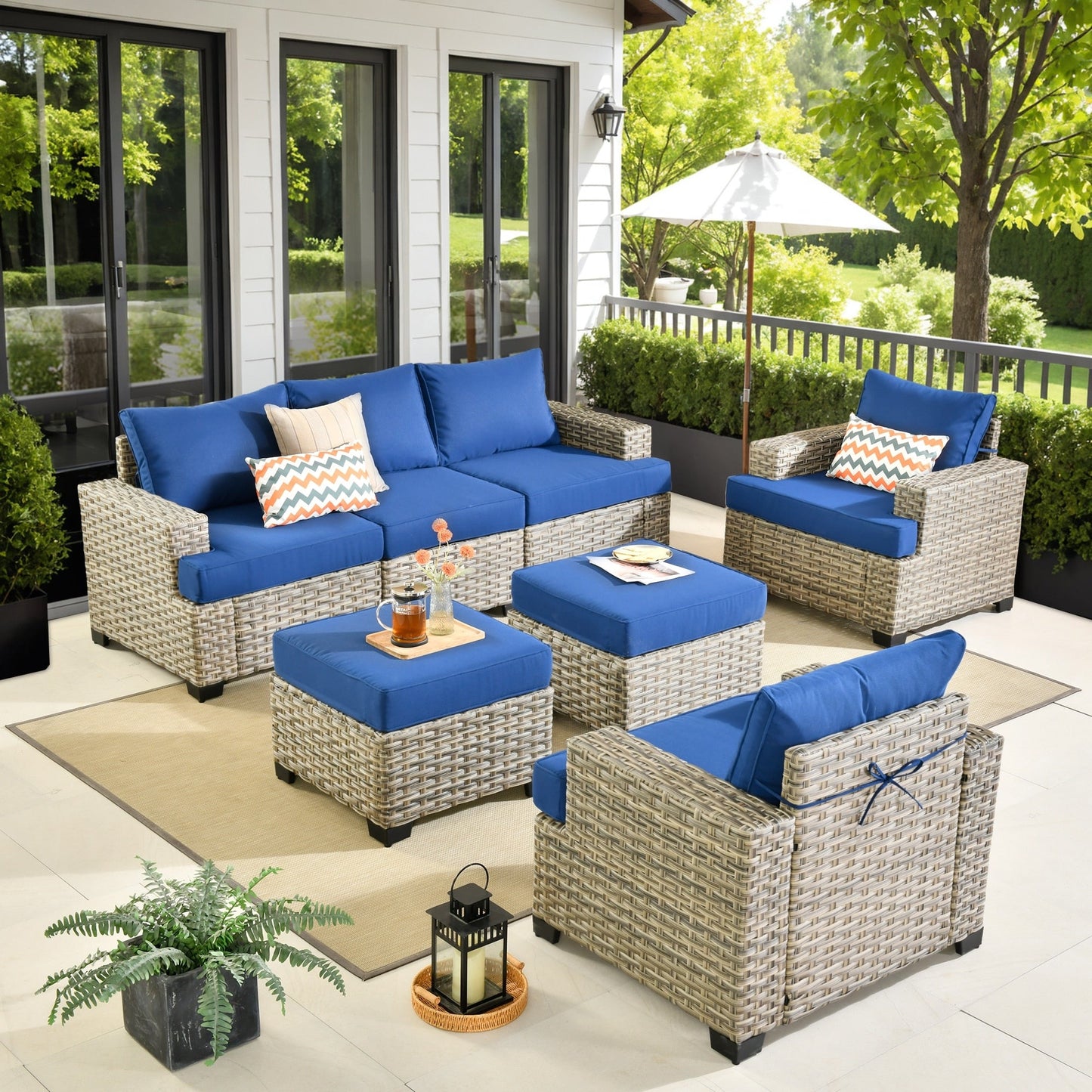 Ensemble de canapés de patio XIZZI 7 pièces avec accoudoirs larges et poufs