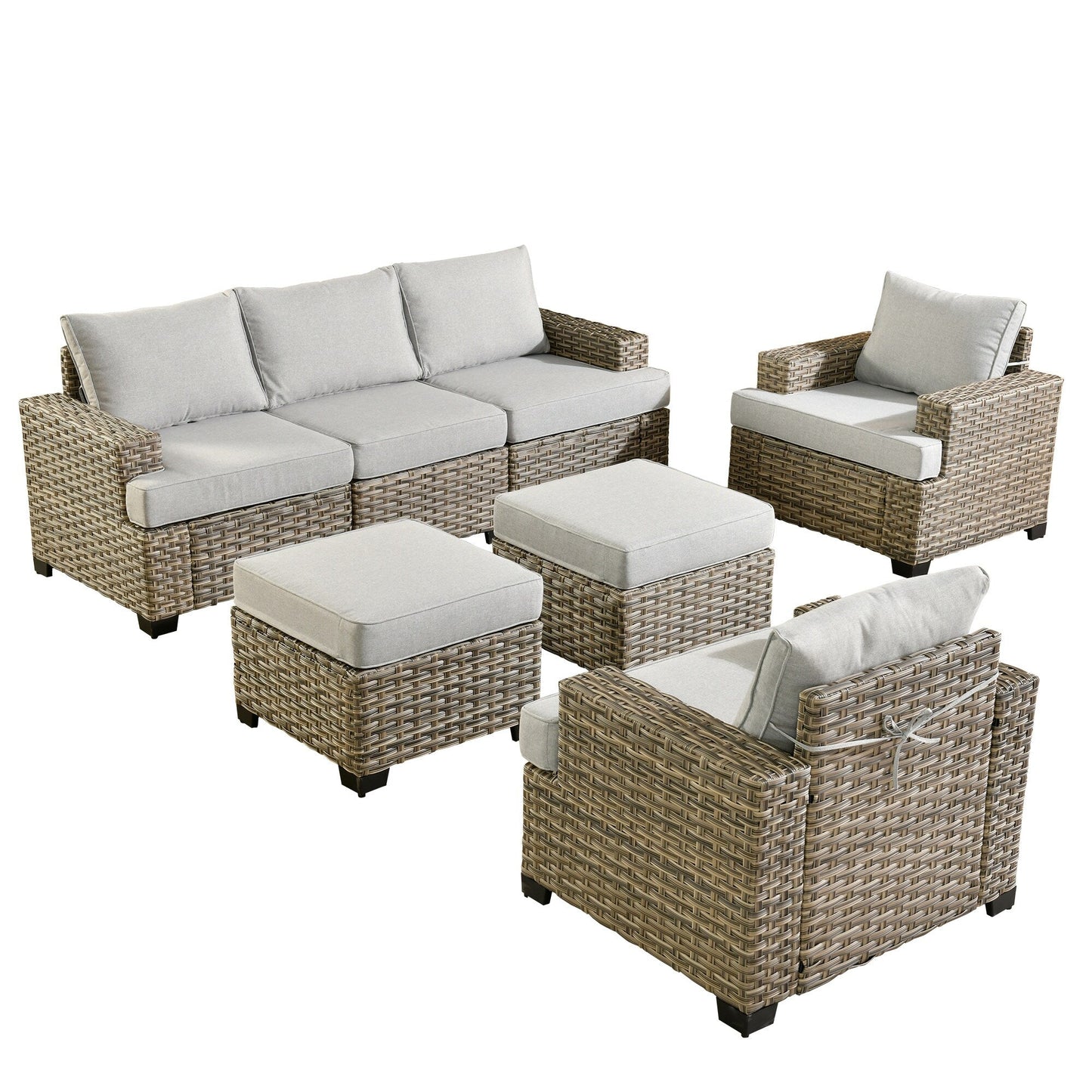 Ensemble de canapés de patio XIZZI 7 pièces avec accoudoirs larges et poufs