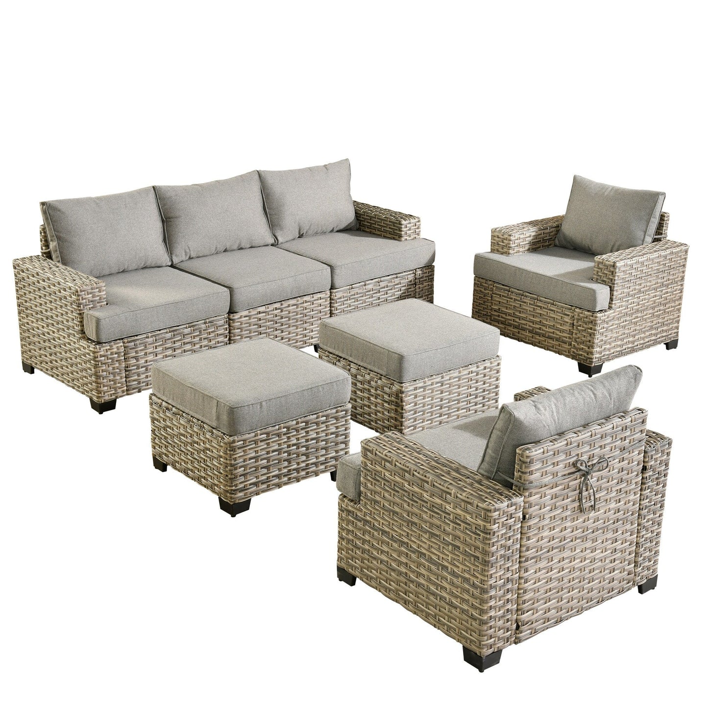 Ensemble de canapés de patio XIZZI 7 pièces avec accoudoirs larges et poufs