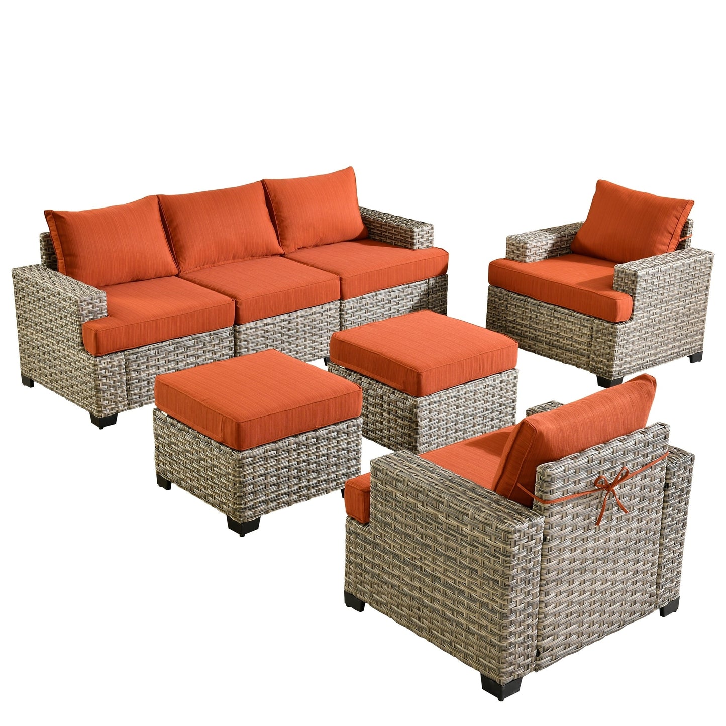 Ensemble de canapés de patio XIZZI 7 pièces avec accoudoirs larges et poufs