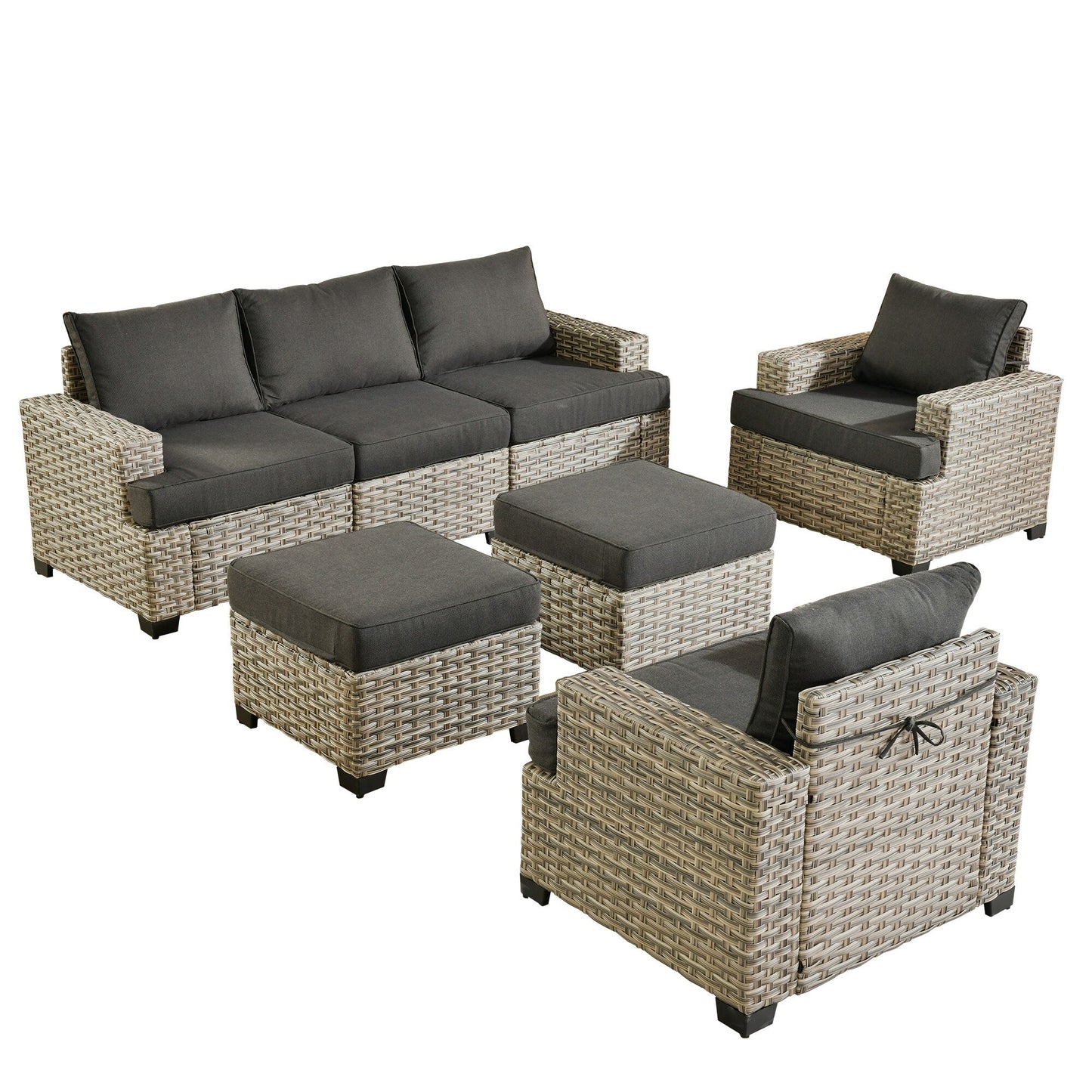 Ensemble de canapés de patio XIZZI 7 pièces avec accoudoirs larges et poufs