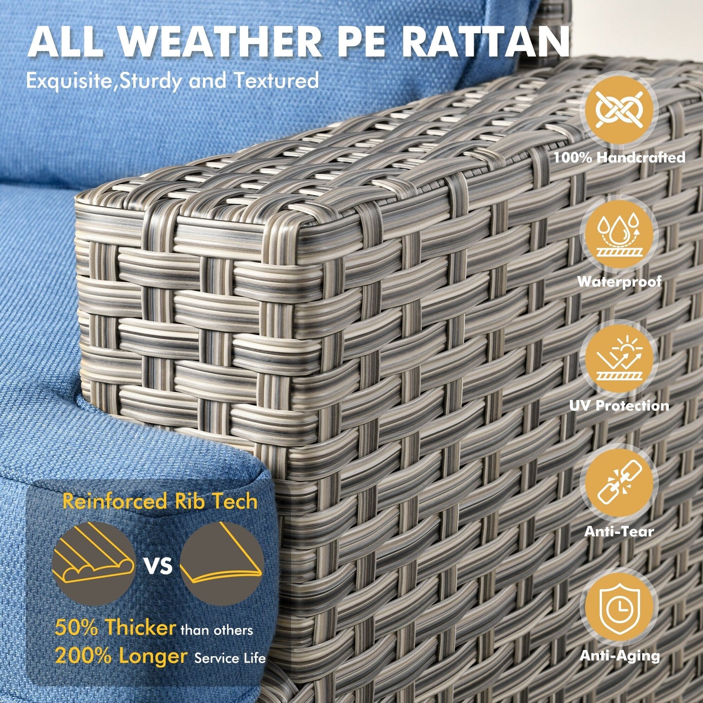 Ensemble de canapés de patio XIZZI 7 pièces avec accoudoirs larges et poufs