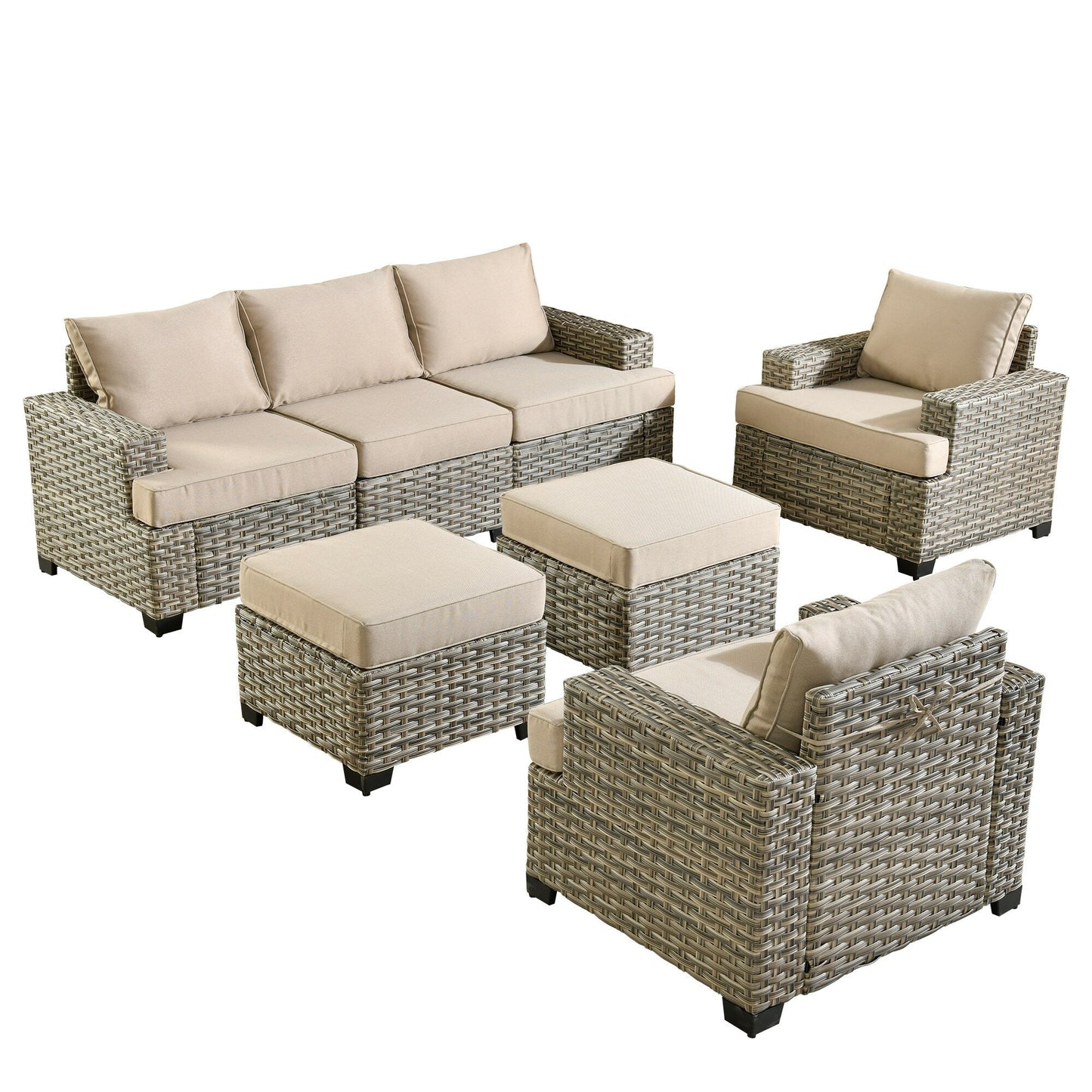 Ensemble de canapés de patio XIZZI 7 pièces avec accoudoirs larges et poufs