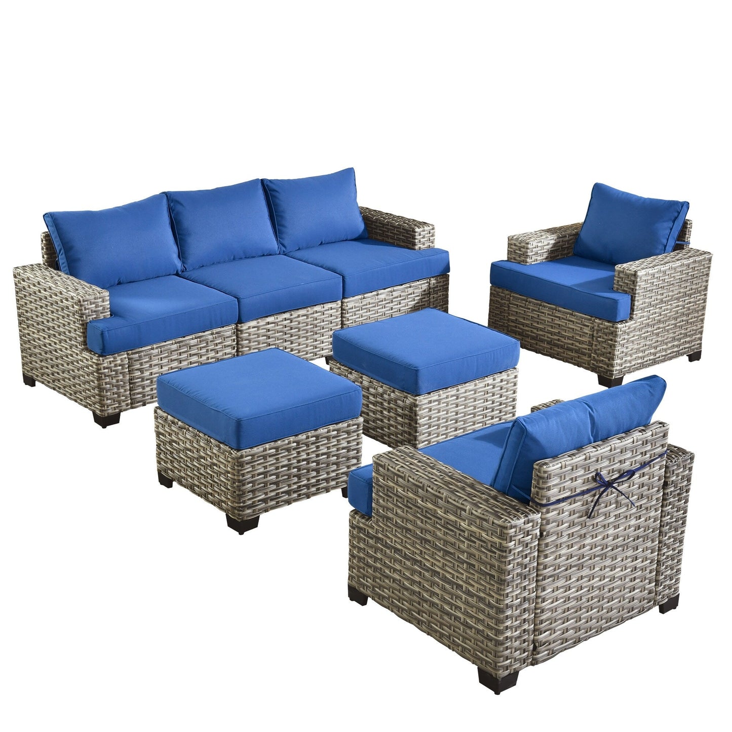 Ensemble de canapés de patio XIZZI 7 pièces avec accoudoirs larges et poufs