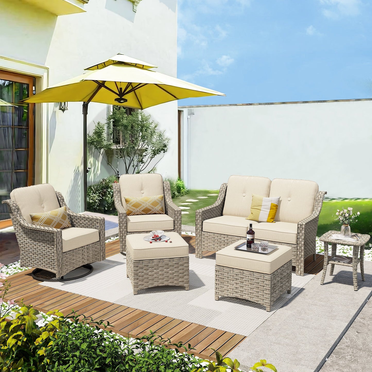 Ensemble de 6 meubles d'extérieur à dossier haut XIZZI avec chaise pivotante