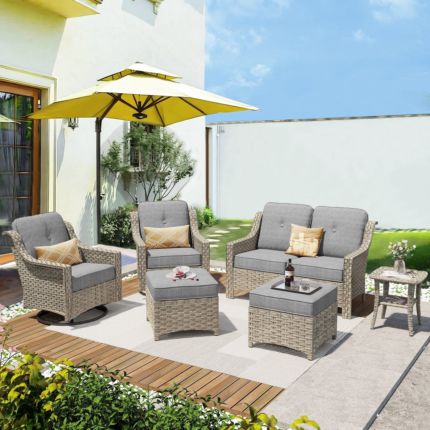 Ensemble de 6 meubles d'extérieur à dossier haut XIZZI avec chaise pivotante
