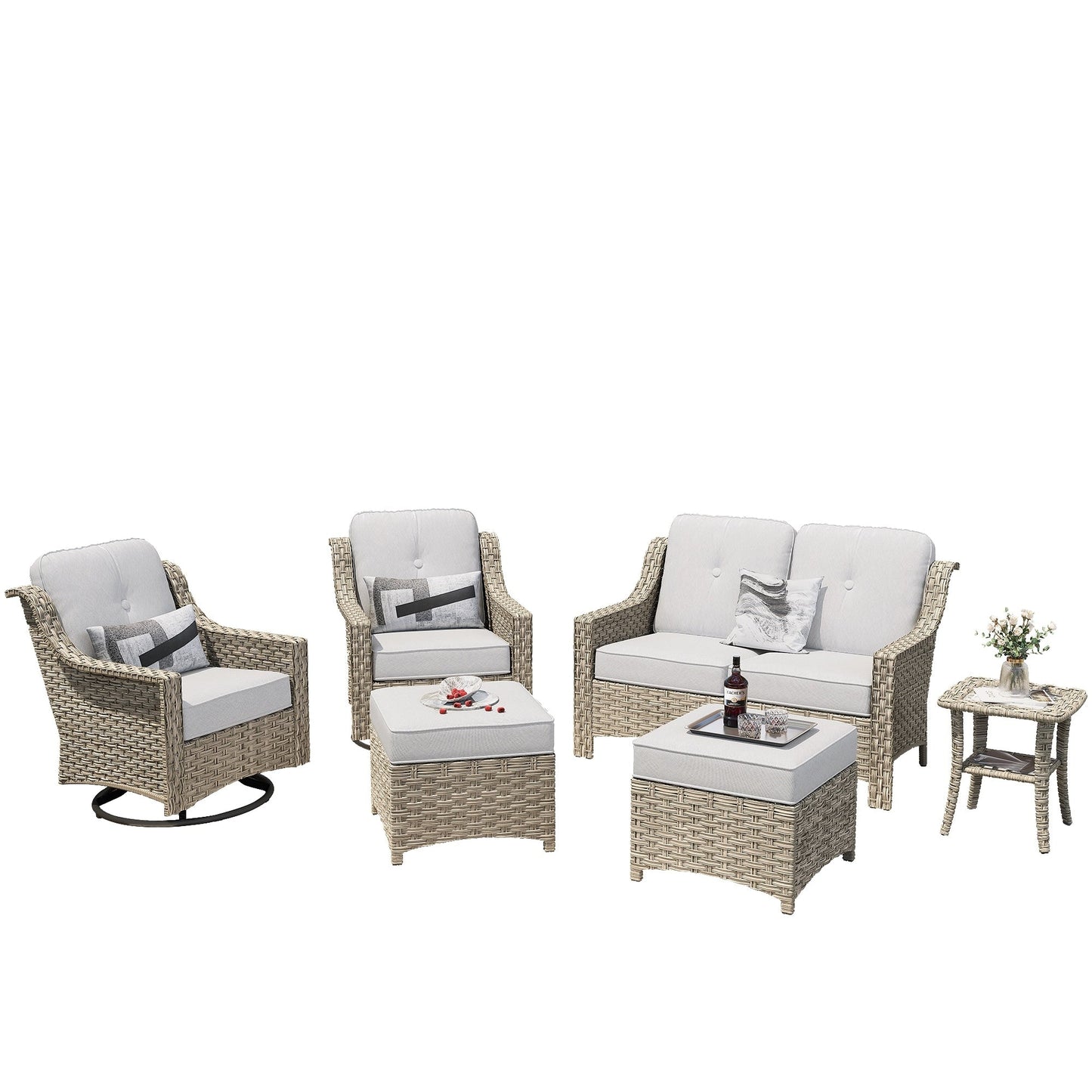 Ensemble de 6 meubles d'extérieur à dossier haut XIZZI avec chaise pivotante