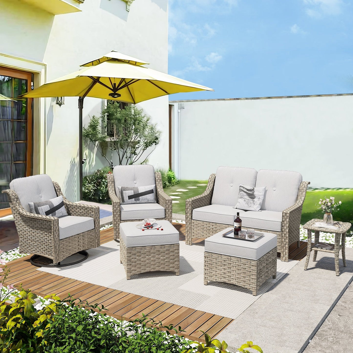 Ensemble de 6 meubles d'extérieur à dossier haut XIZZI avec chaise pivotante