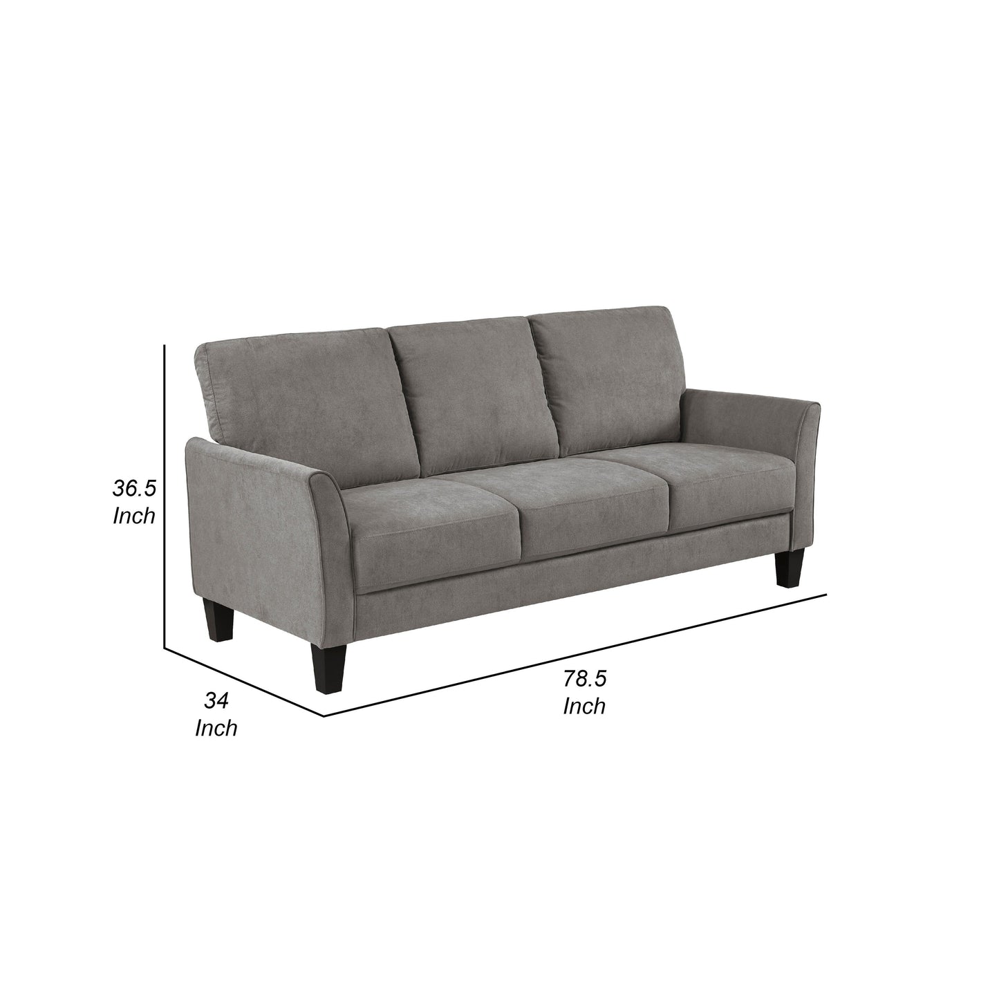 Canapé Xumo, tissu gris taupe, 200 cm, pieds fuselés en bois noir