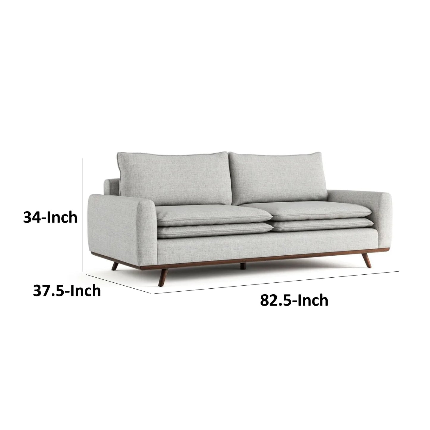 Canapé Yaana avec coussins en plumes mélangées, bois brun foncé, gris, 210 cm