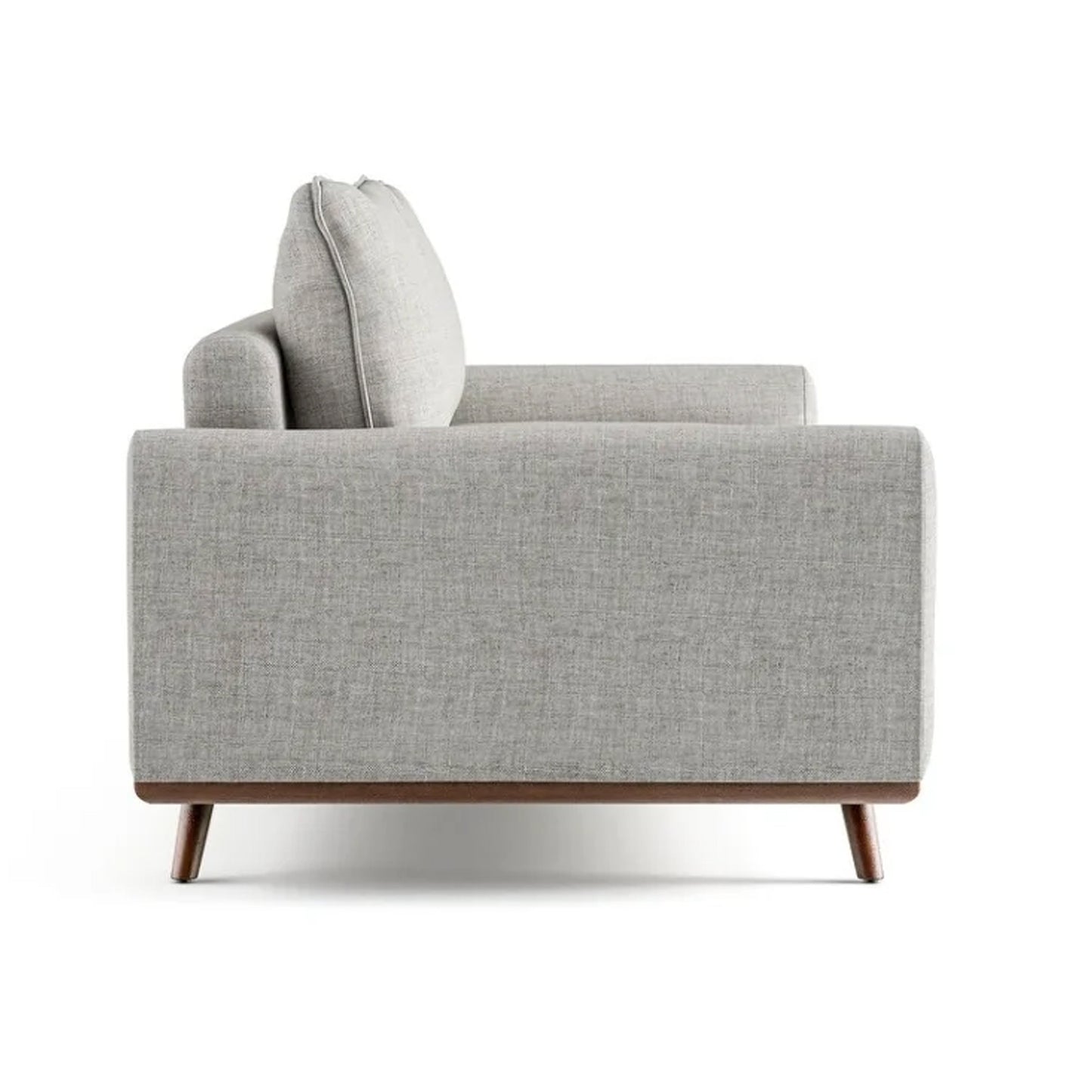 Canapé Yaana avec coussins en plumes mélangées, bois brun foncé, gris, 210 cm