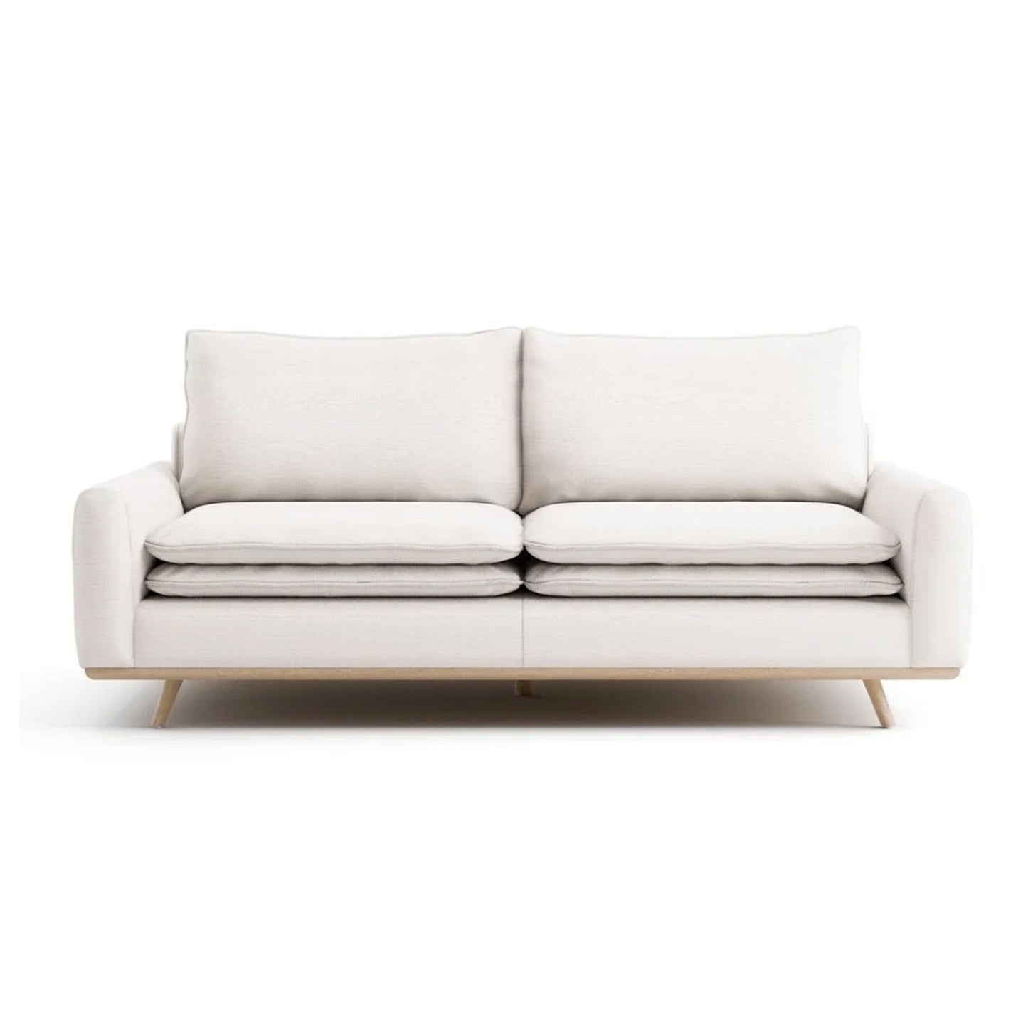 Canapé Yaana avec coussins en plumes mélangées, chêne brun, blanc, 210 cm