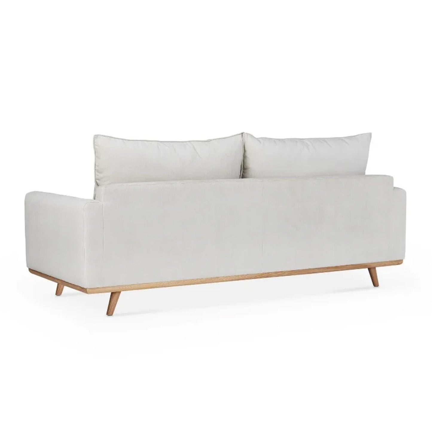 Canapé Yaana avec coussins en plumes mélangées, chêne brun, blanc, 210 cm