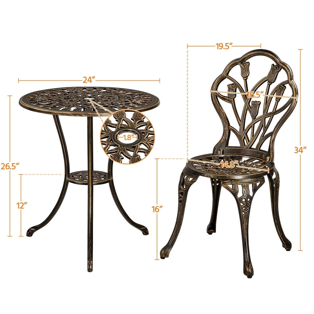Yaheetech Ensemble de bistrot d'extérieur 3 pièces avec trou pour parasol, ensemble de table en aluminium