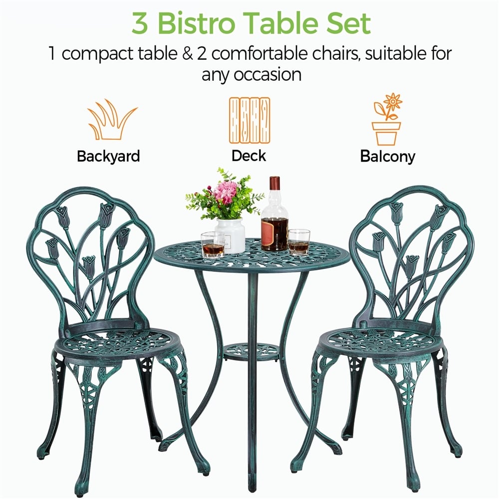 Yaheetech Ensemble de bistrot d'extérieur 3 pièces avec trou pour parasol, ensemble de table en aluminium