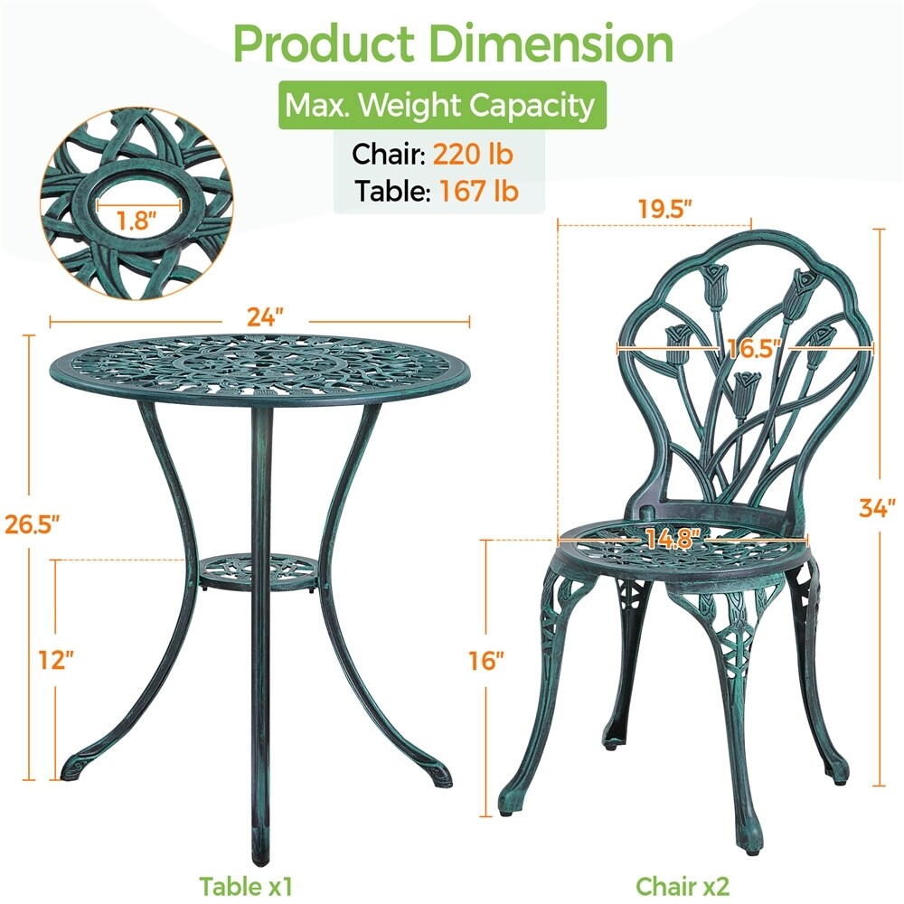 Yaheetech Ensemble de bistrot d'extérieur 3 pièces avec trou pour parasol, ensemble de table en aluminium