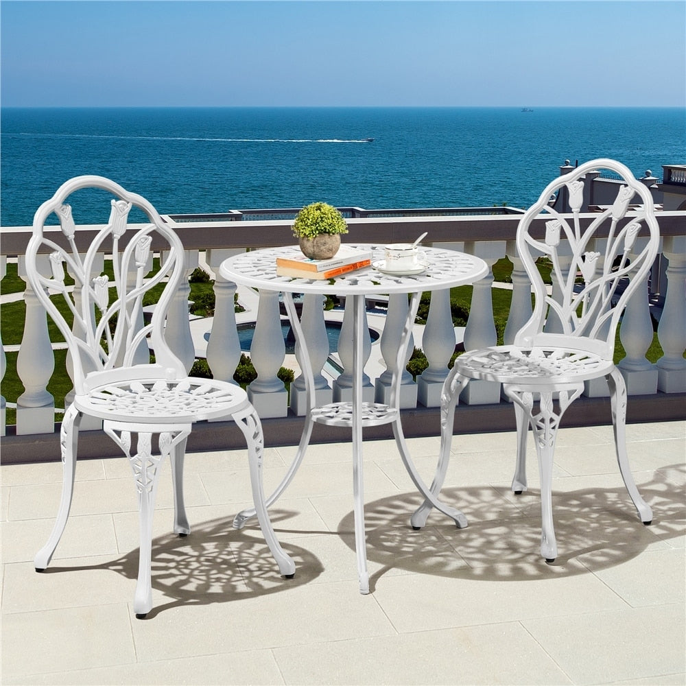 Yaheetech Ensemble de bistrot d'extérieur 3 pièces avec trou pour parasol, ensemble de table en aluminium