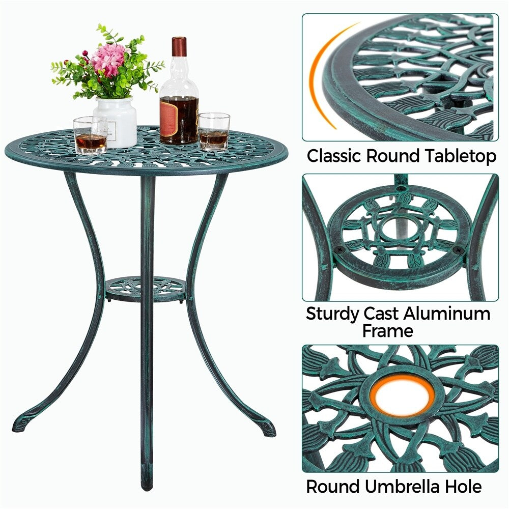 Yaheetech Ensemble de bistrot d'extérieur 3 pièces avec trou pour parasol, ensemble de table en aluminium