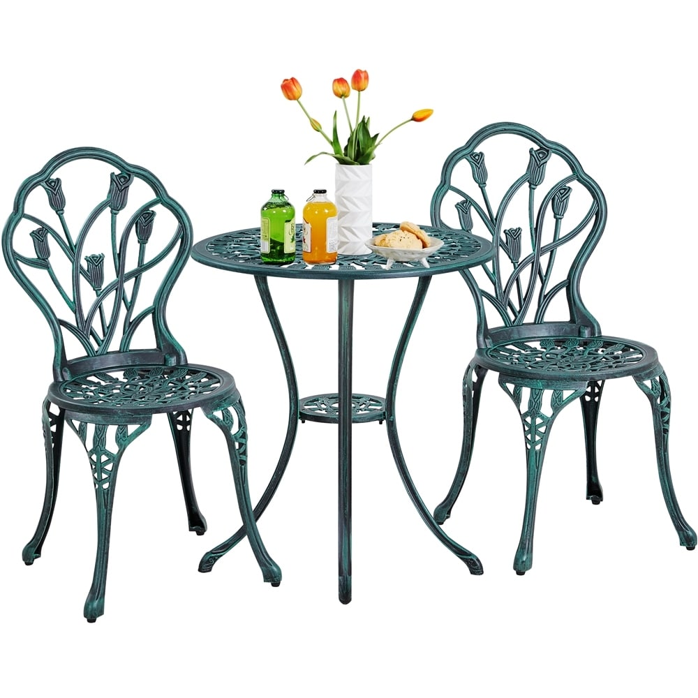 Yaheetech Ensemble de bistrot d'extérieur 3 pièces avec trou pour parasol, ensemble de table en aluminium