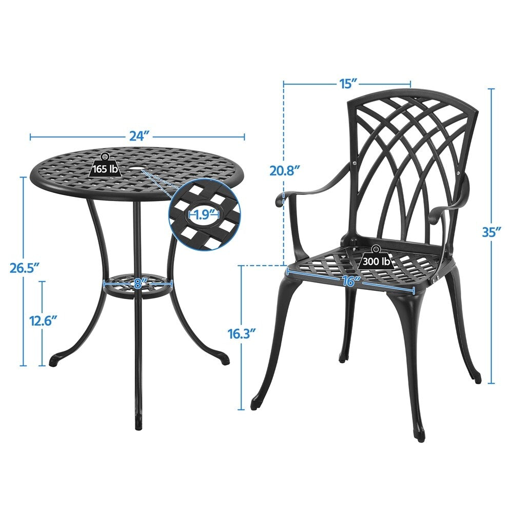 Yaheetech Ensemble bistro 3 pièces pour patio, table bistro en fonte d'aluminium et 2 chaises