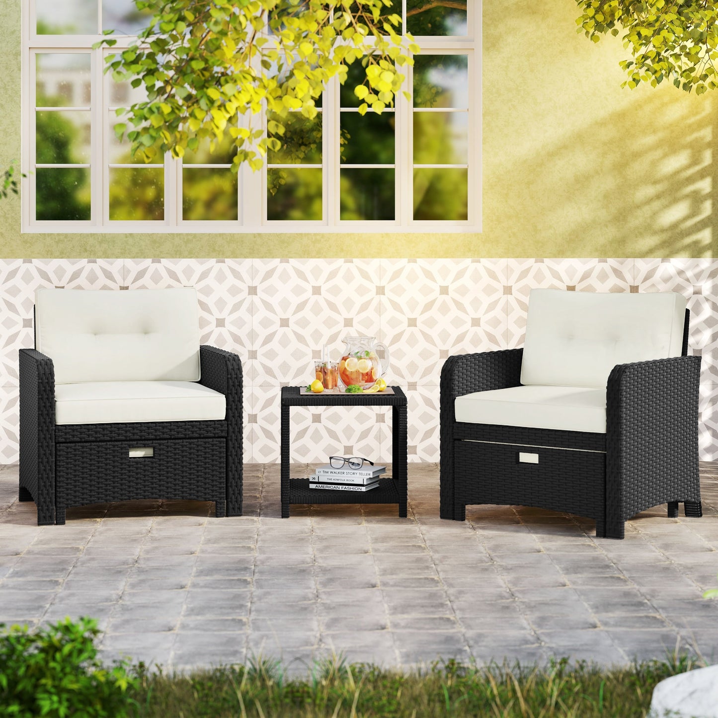 Yaheetech Ensemble de meubles de jardin 5 pièces avec coussins et oreillers pour jardin et arrière-cour