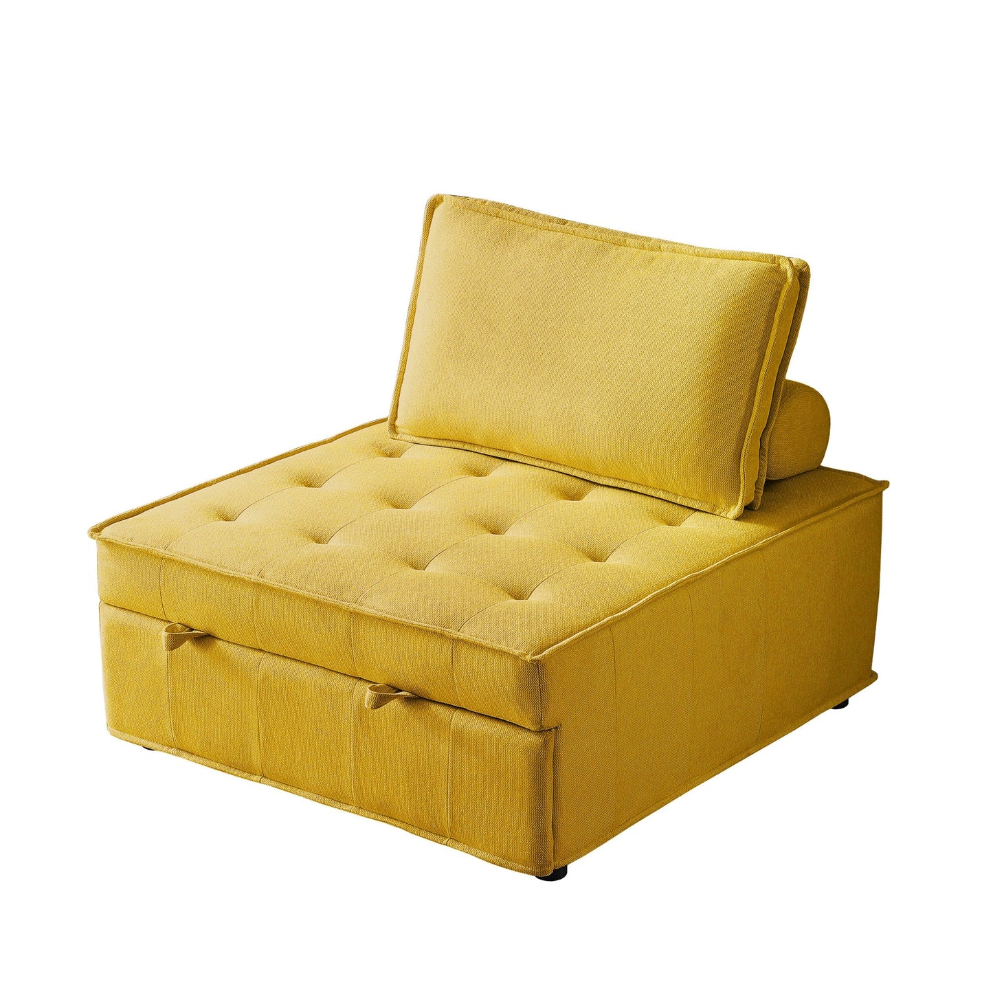 Canapé-lit gigogne simple multifonction jaune 39 pouces avec dossier réglable et oreiller pour salon