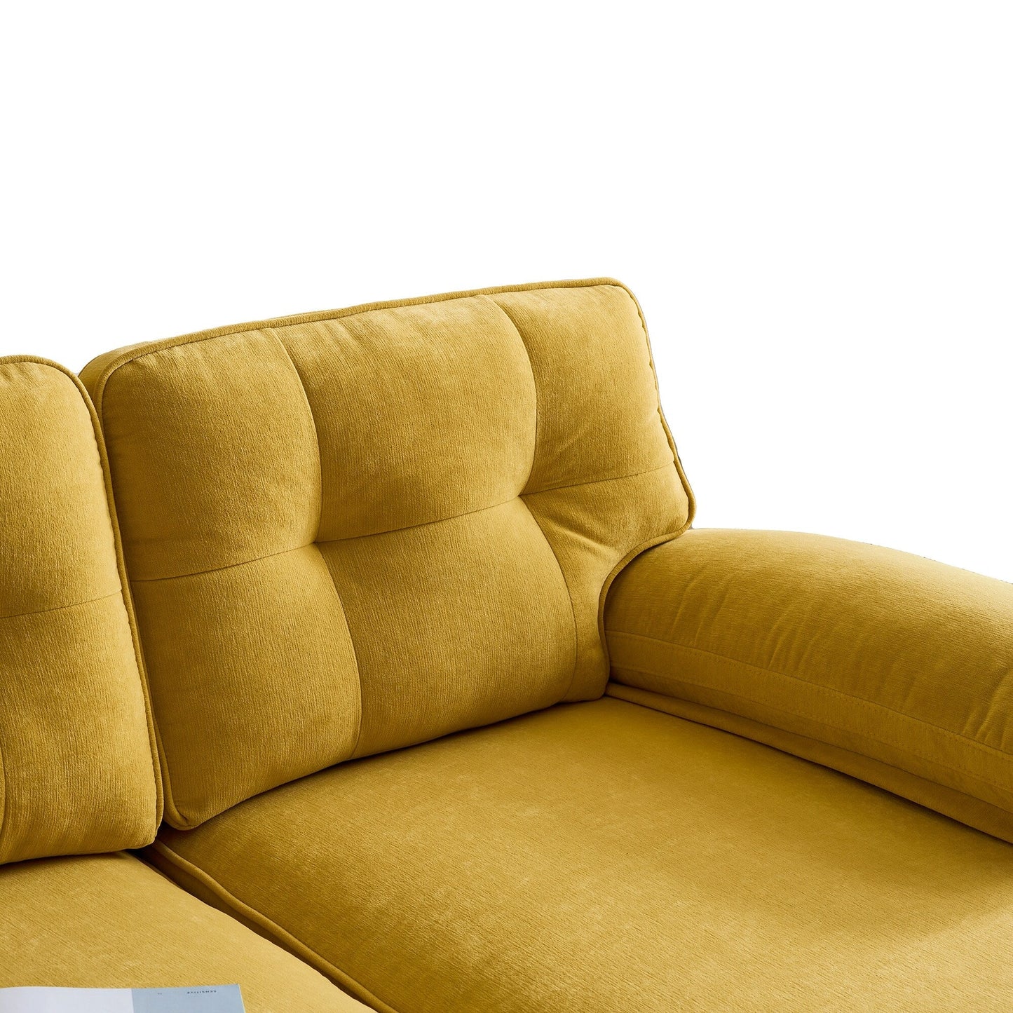 Canapé sectionnel 3 places en velours jaune 83 pouces, avec dossier et accoudoirs amovibles, coussins en mousse souple et pieds en métal