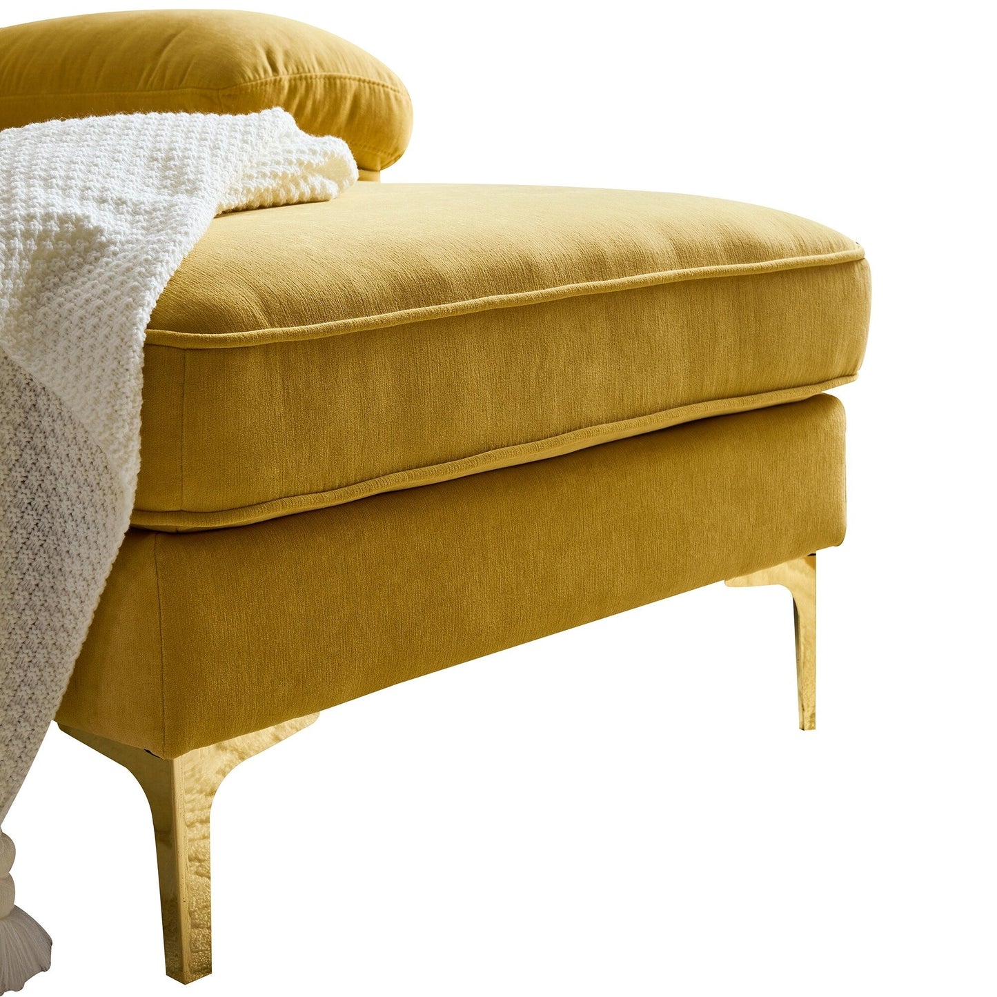 Canapé sectionnel 3 places en velours jaune 83 pouces, avec dossier et accoudoirs amovibles, coussins en mousse souple et pieds en métal