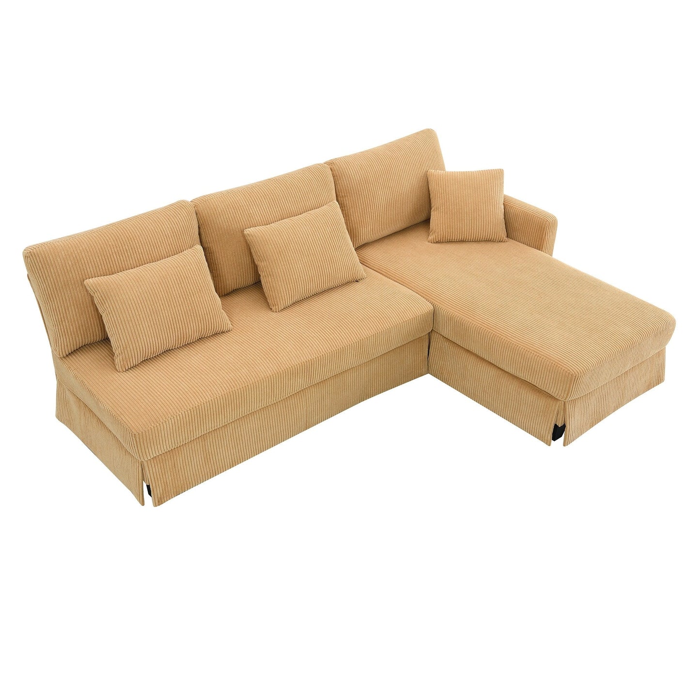 Canapé 3 places en L jaune 87 avec méridienne réversible et 3 coussins, design compact pour le salon