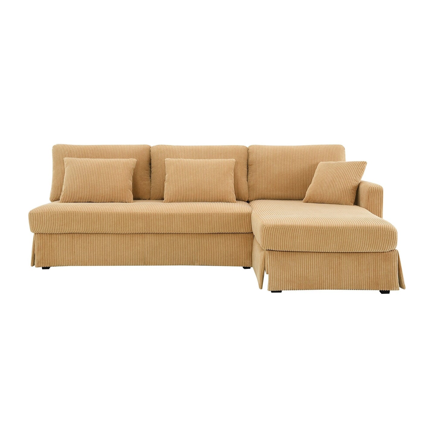 Canapé 3 places en L jaune 87 avec méridienne réversible et 3 coussins, design compact pour le salon