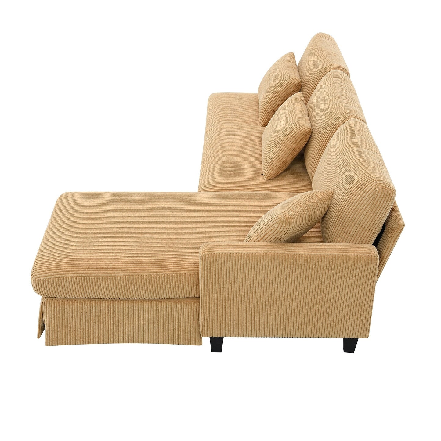 Canapé 3 places en L jaune 87 avec méridienne réversible et 3 coussins, design compact pour le salon