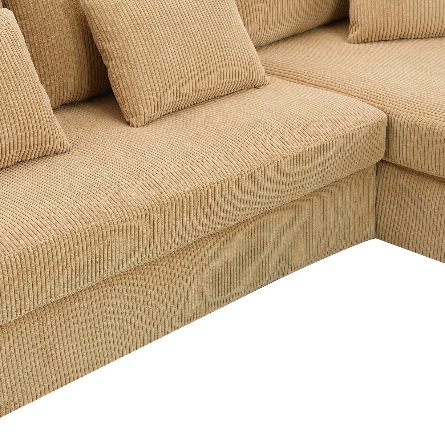 Canapé 3 places en L jaune 87 avec méridienne réversible et 3 coussins, design compact pour le salon