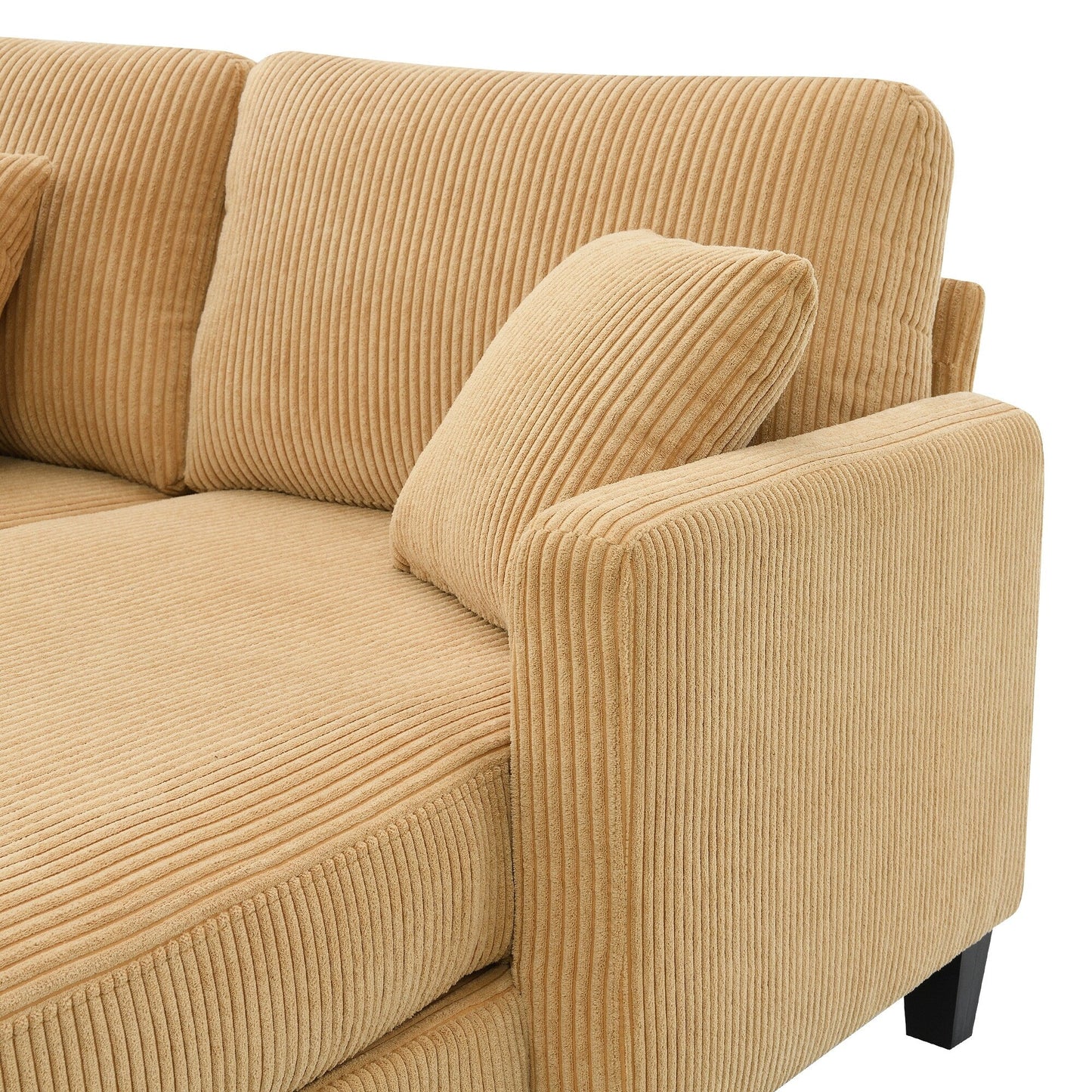 Canapé 3 places en L jaune 87 avec méridienne réversible et 3 coussins, design compact pour le salon