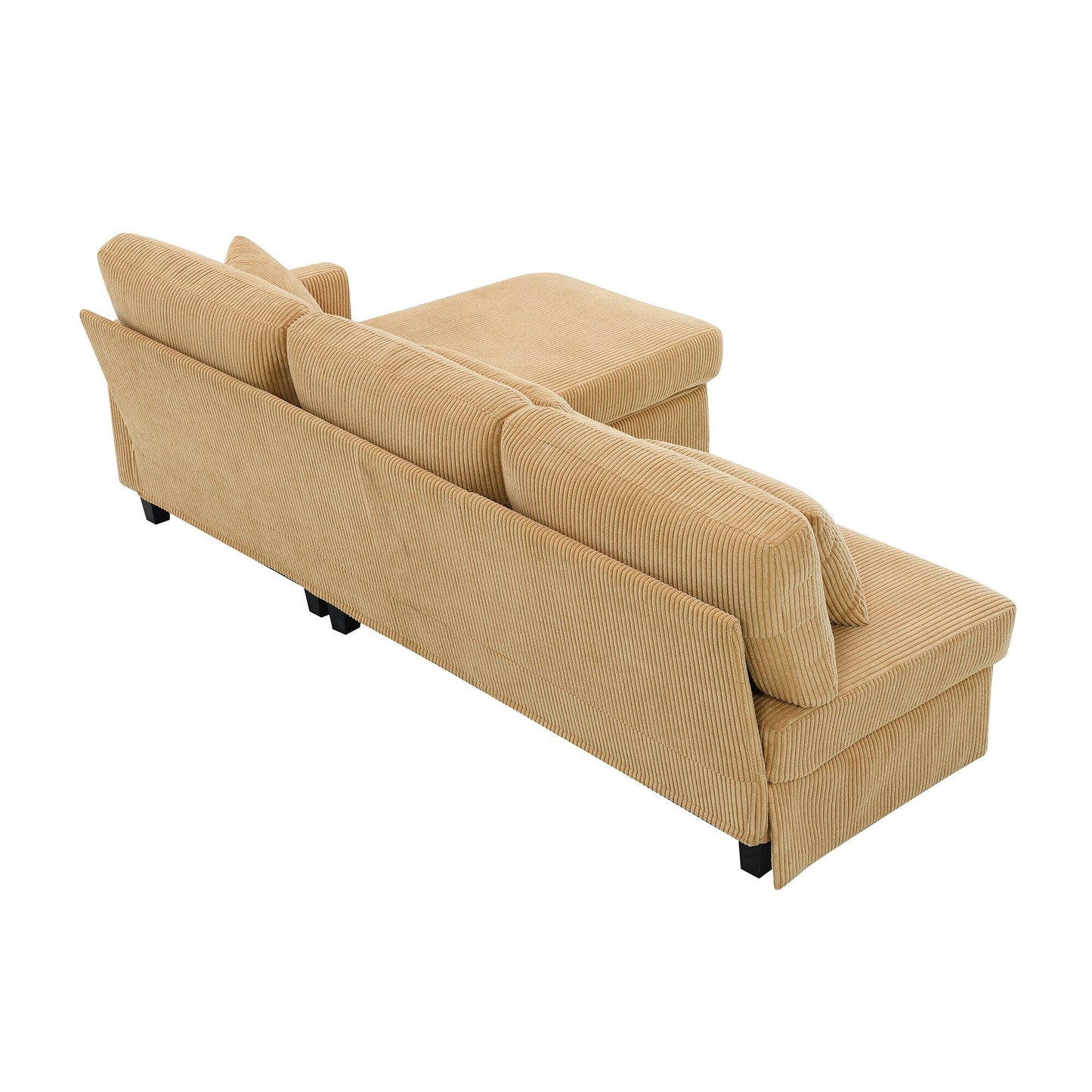 Canapé 3 places en L jaune 87 avec méridienne réversible et 3 coussins, design compact pour le salon
