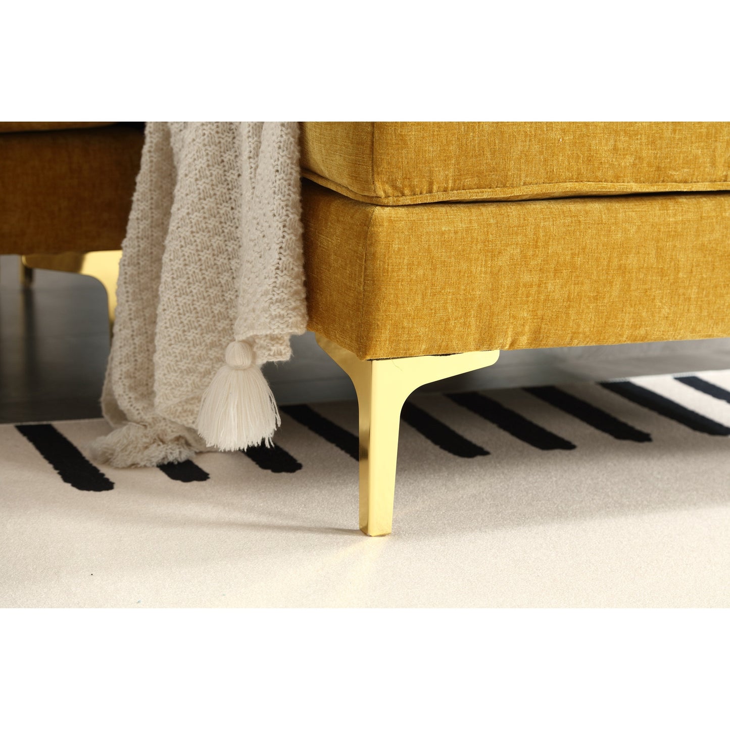 Canapé 3 places en L jaune moderne de 85 pouces, avec cadre en bois de haute qualité, coussins à ressorts et coussins de taille, design classique