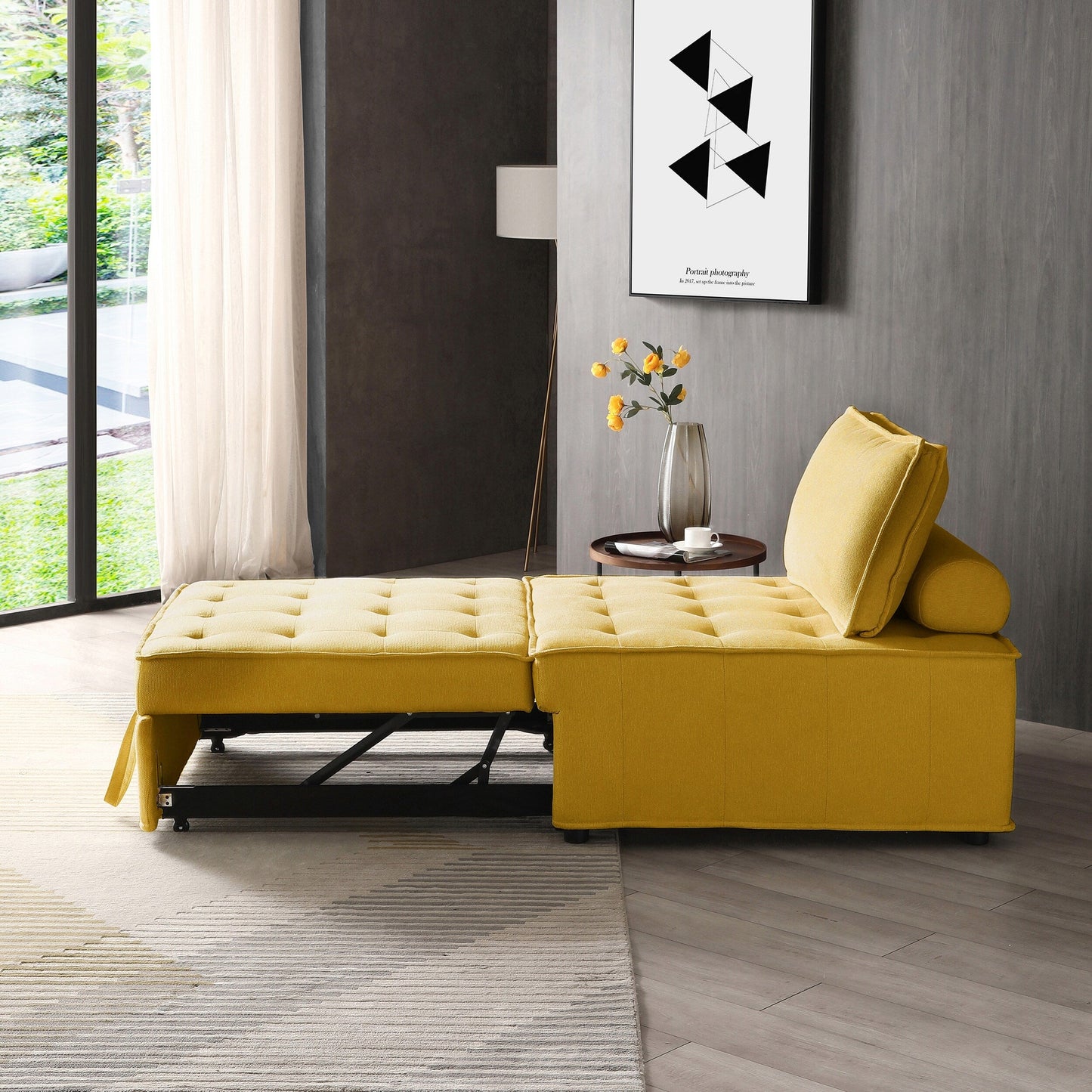 Canapé-lit gigogne ottoman jaune avec dossier réglable