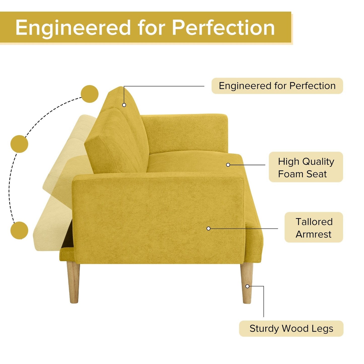 Canapé-lit futon en velours jaune flocon de neige