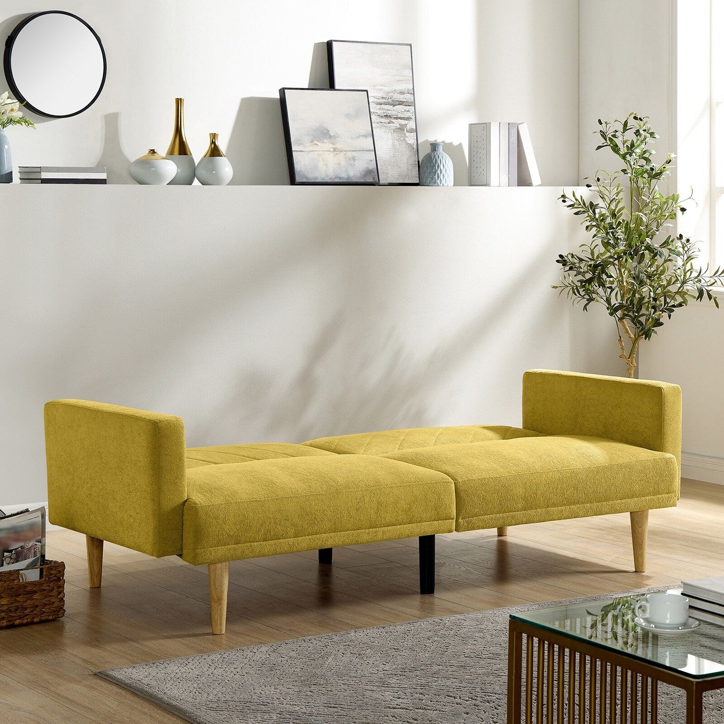Canapé-lit futon en velours jaune flocon de neige
