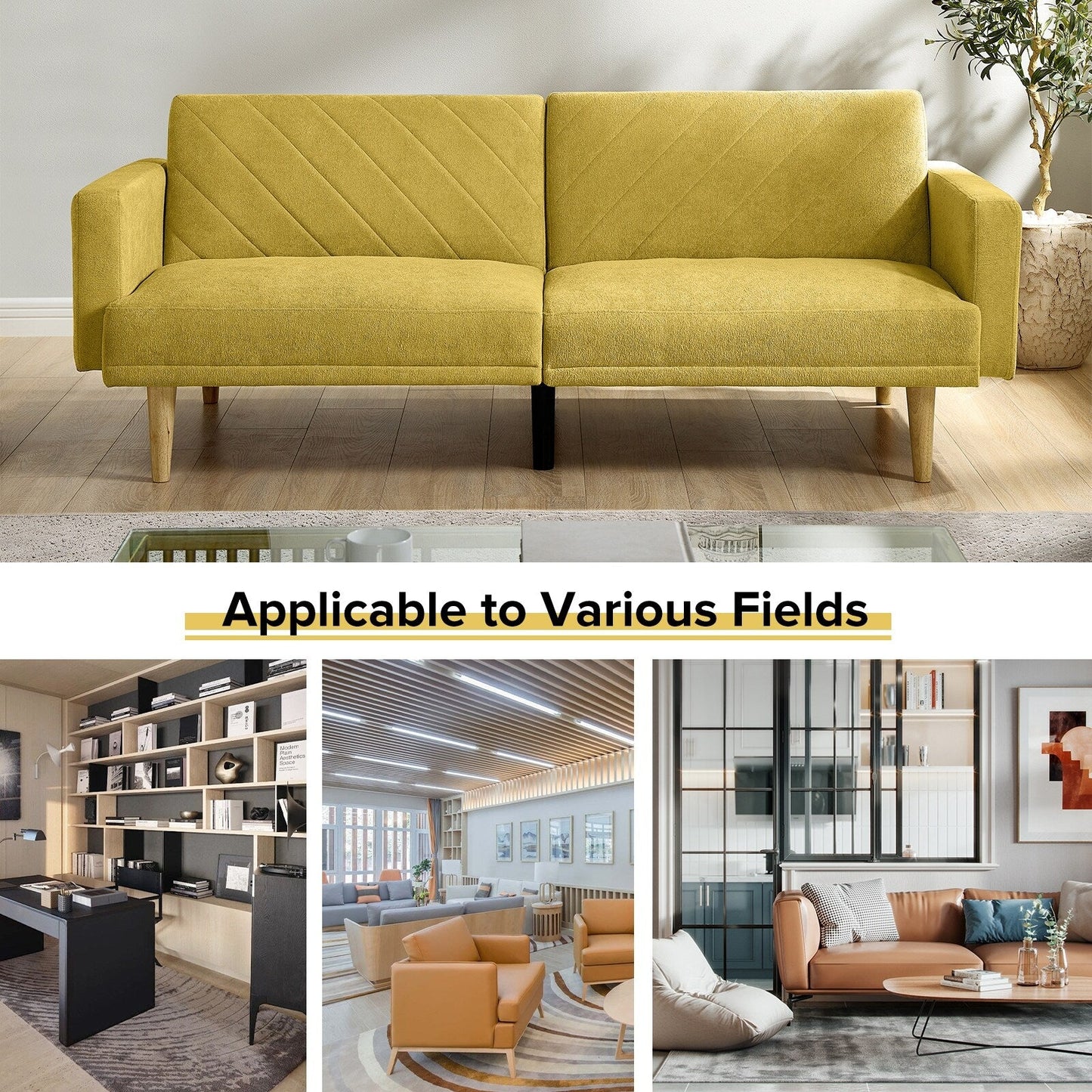 Canapé-lit futon en velours jaune flocon de neige
