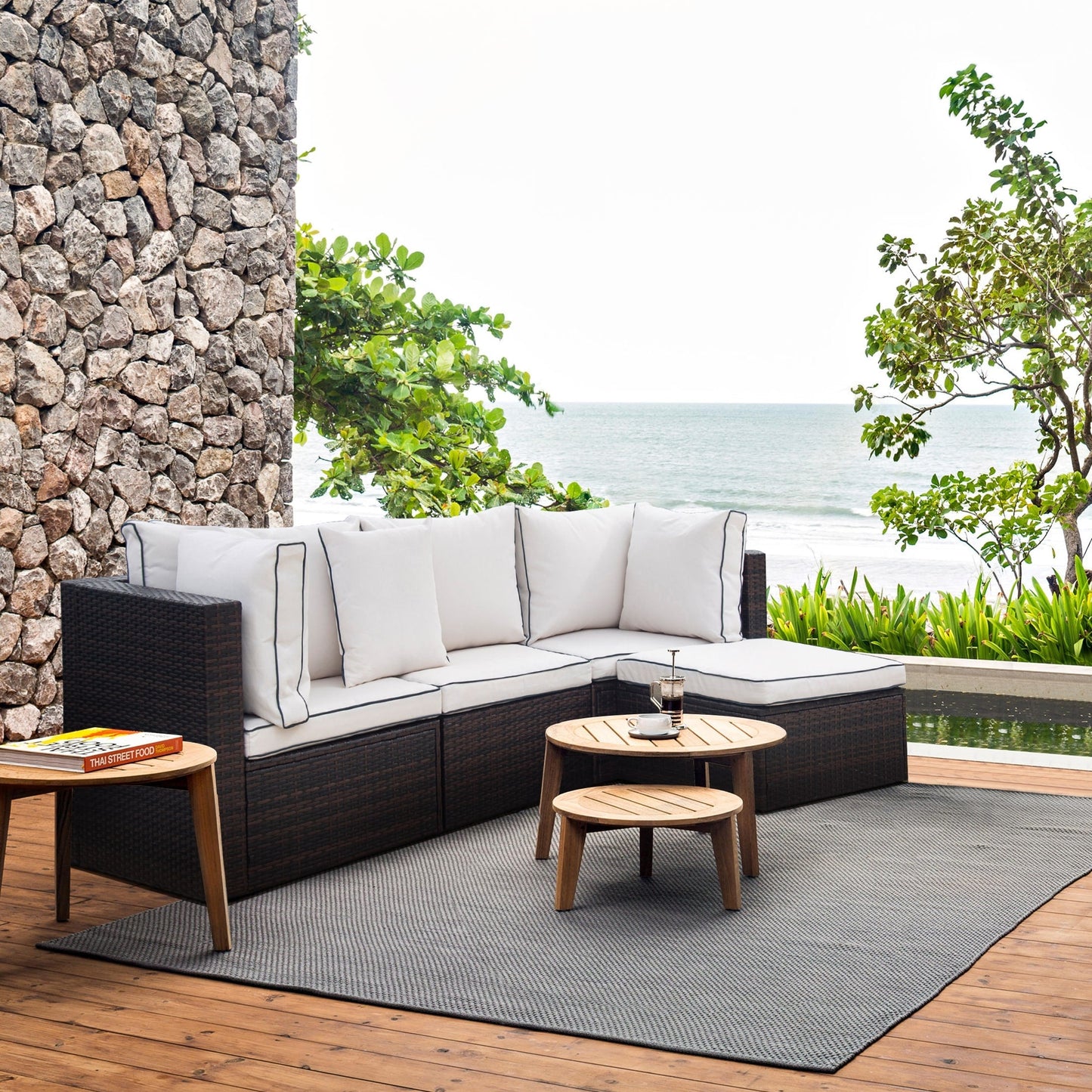 Canapé d'extérieur modulaire York 4 pièces avec coussins