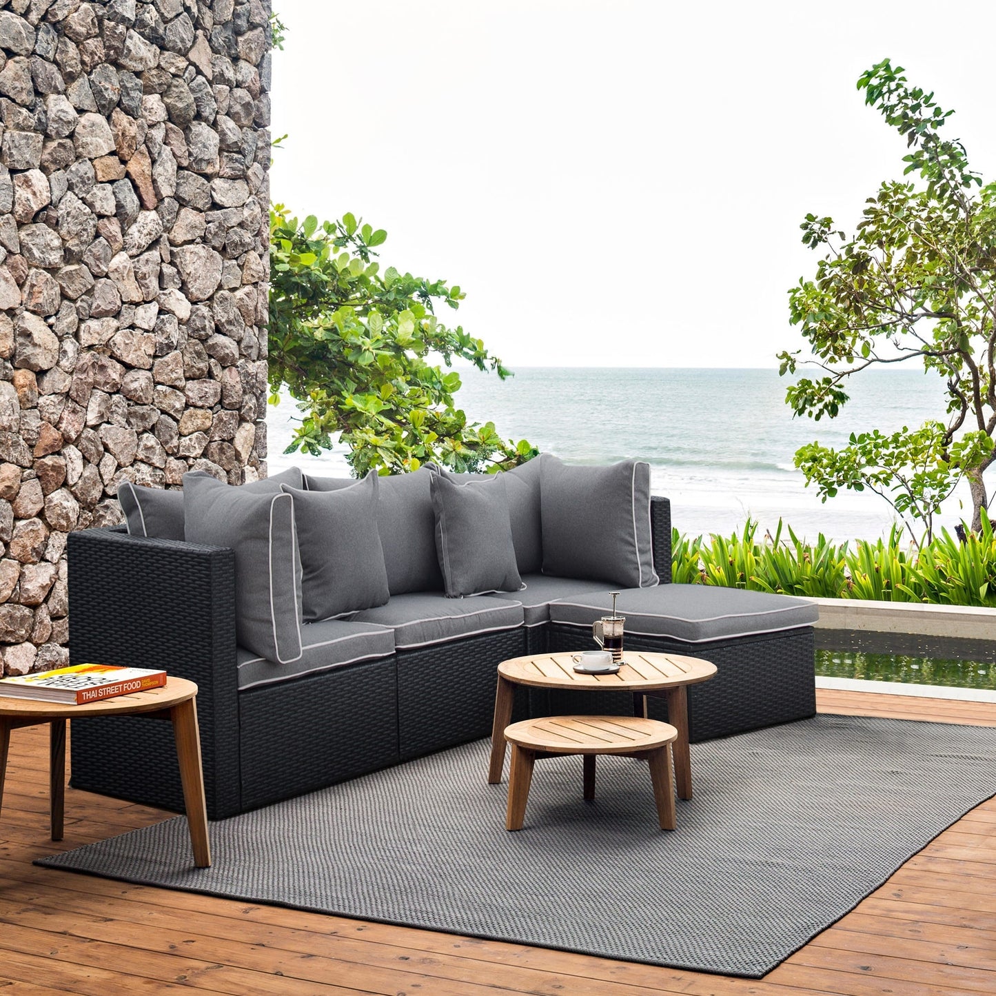 Canapé d'extérieur modulaire York 4 pièces avec coussins