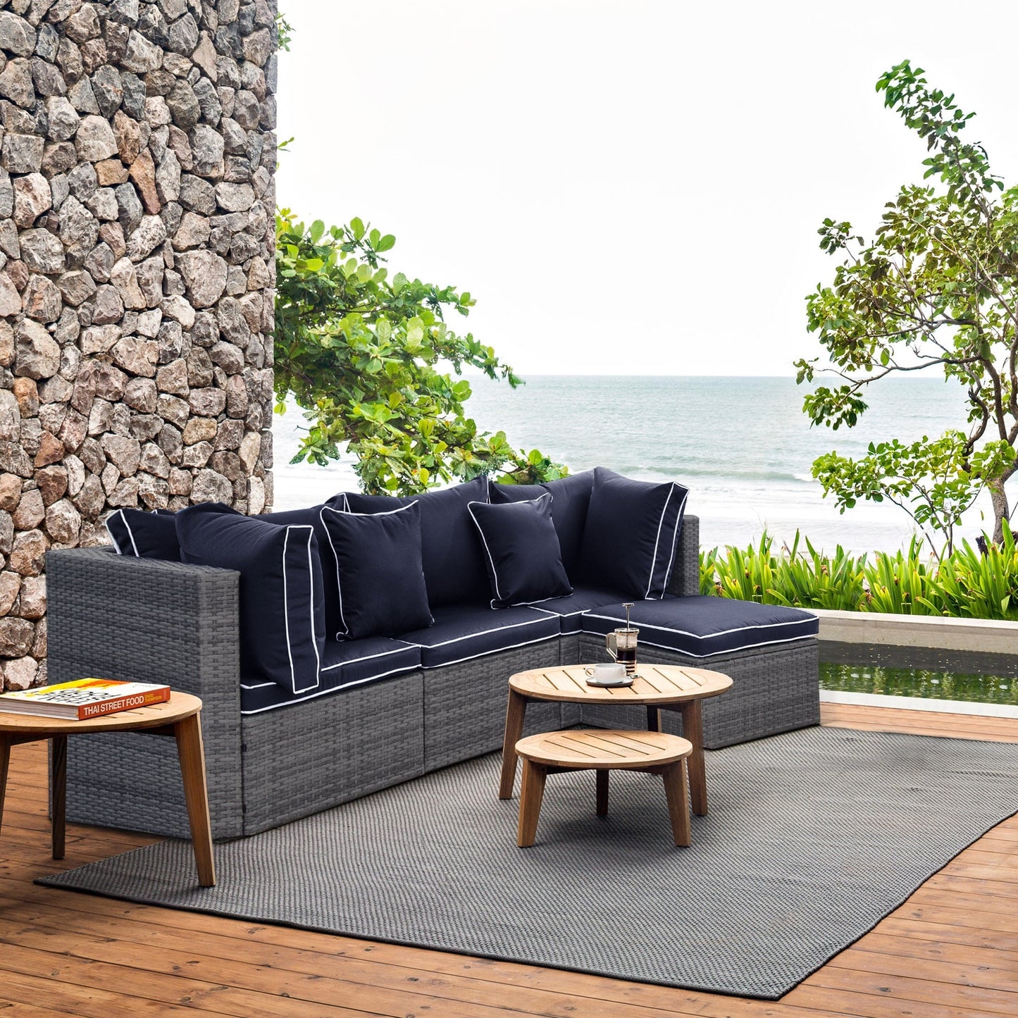 Canapé d'extérieur modulaire York 4 pièces avec coussins